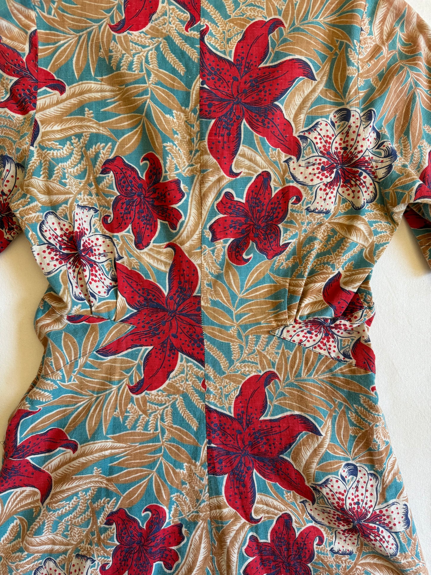1940s Hawaiian Floral Cotton Blouse- S