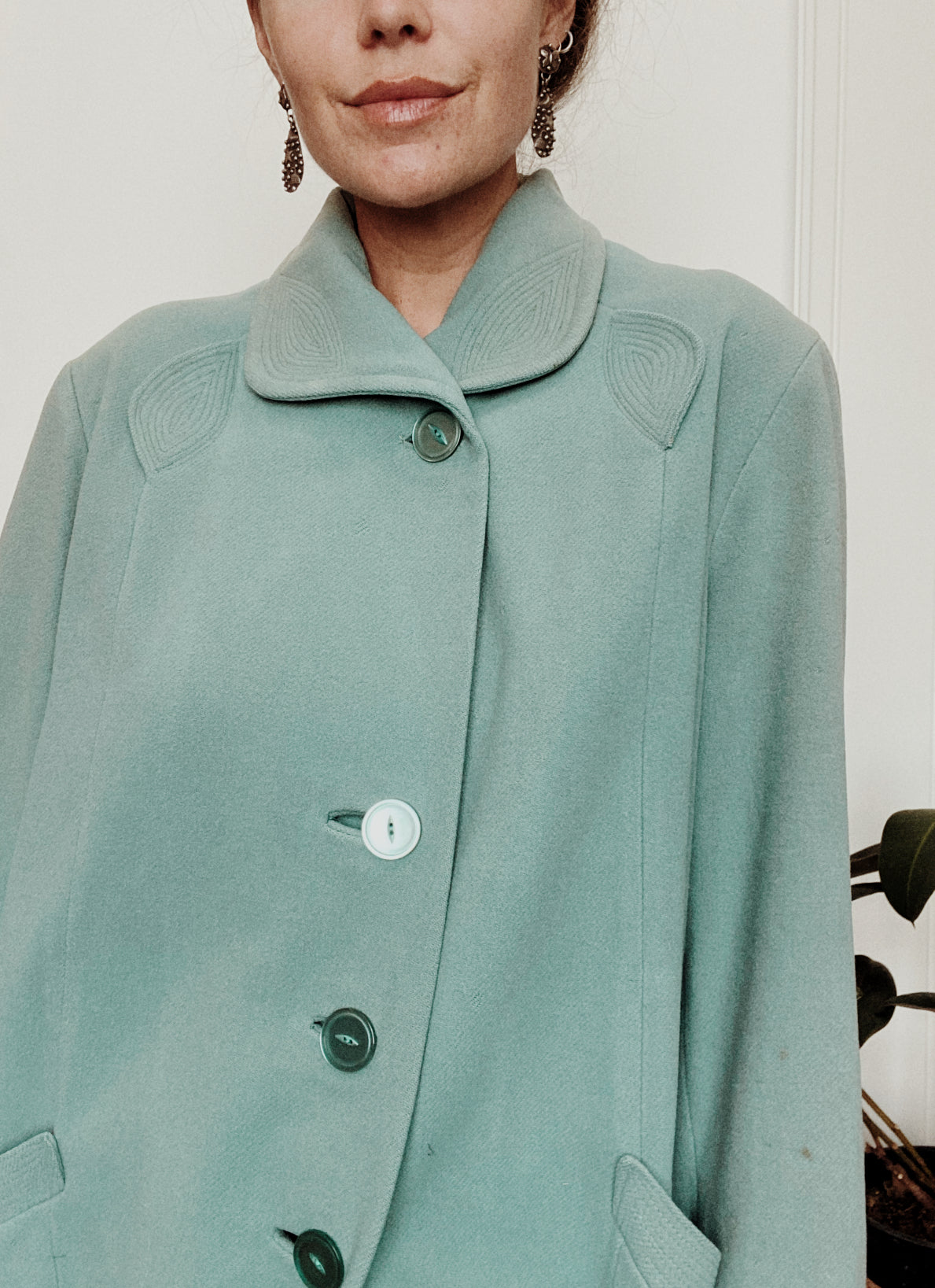 1950s Sea Foam Swing Coat w/ Deco Details- L/XL