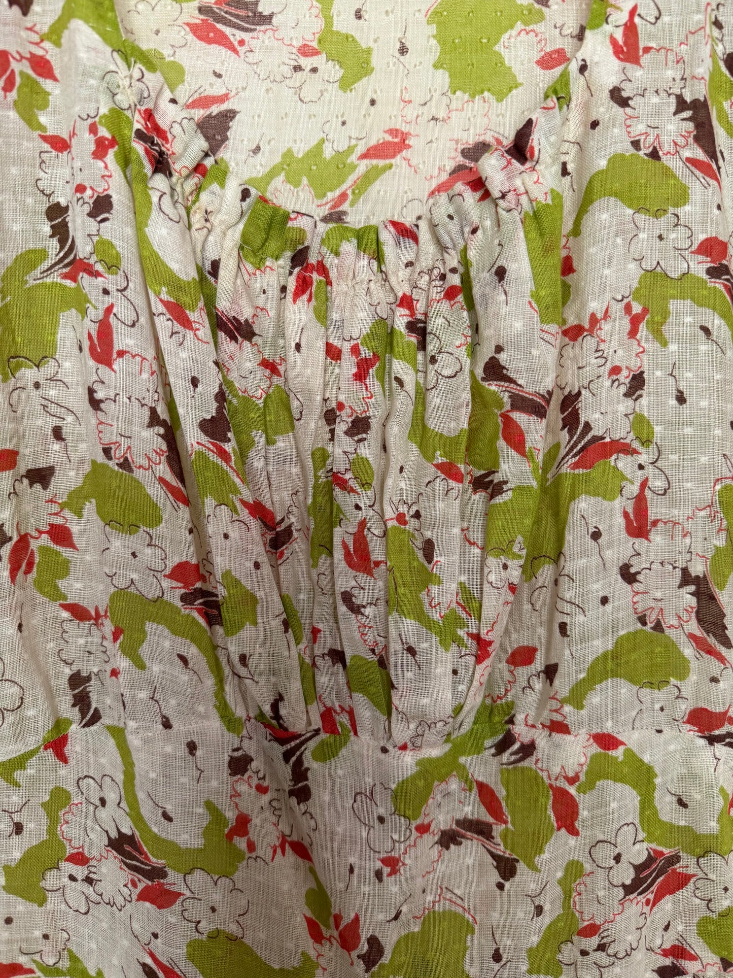 1930s Cotton Voile Lime Abstract Print Dress w/ Puffed Shoulders- S