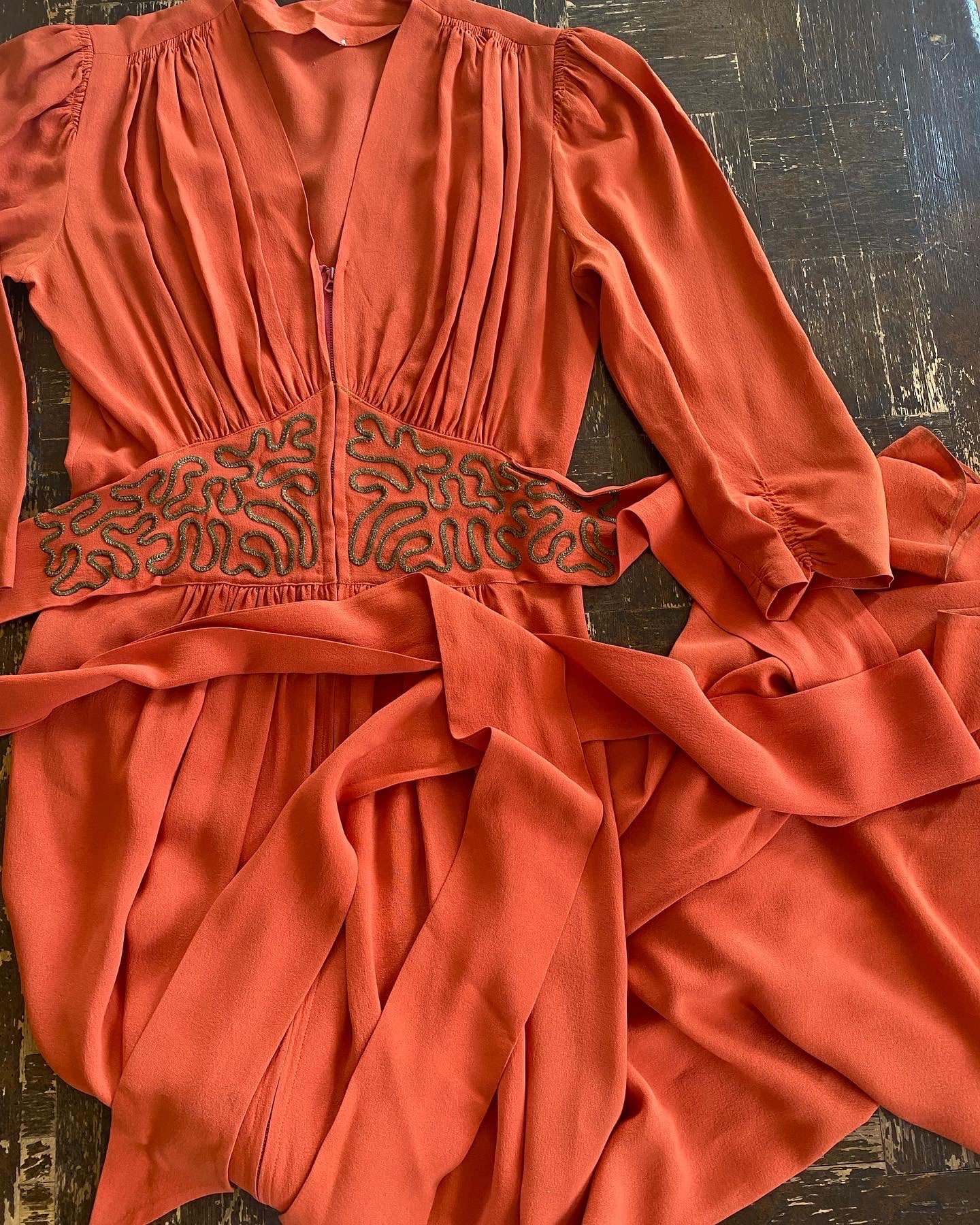 1930s Terra Cotta Soutache Evening Gown- 6