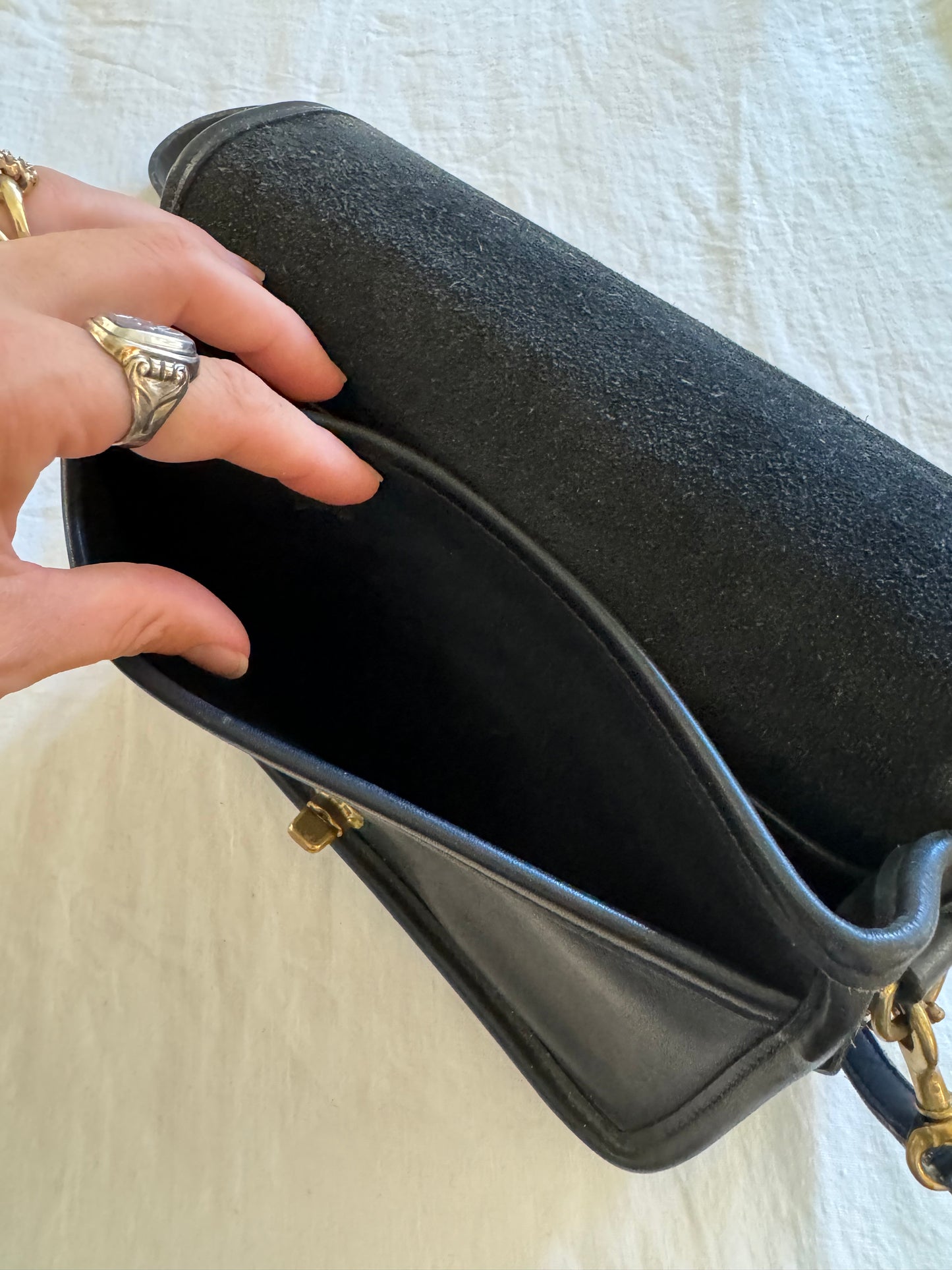 Vintage Coach Black Leather Handbag w/ Long Strap