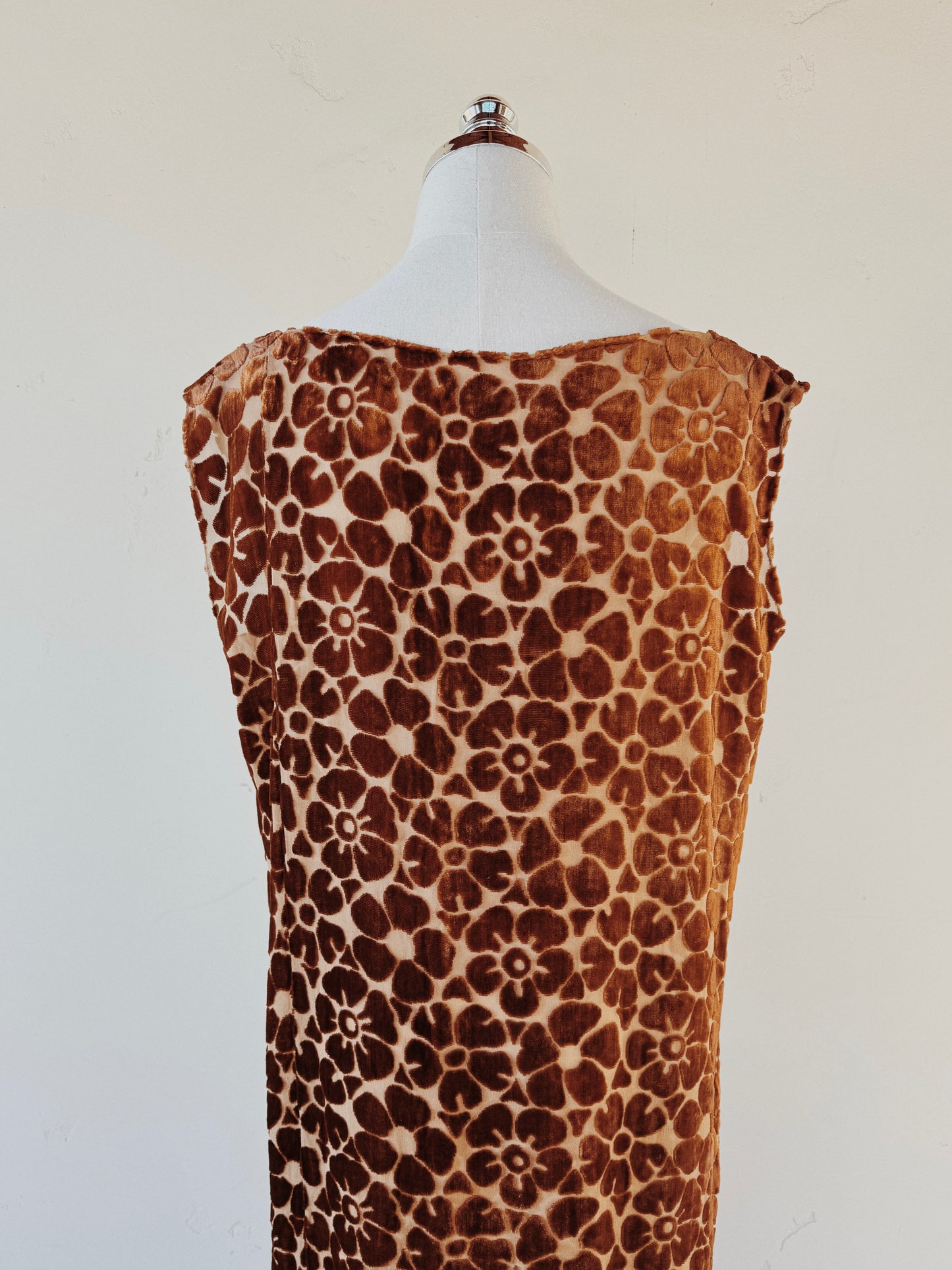 1920s Auburn Devore Silk Velvet Column Gown- S/M