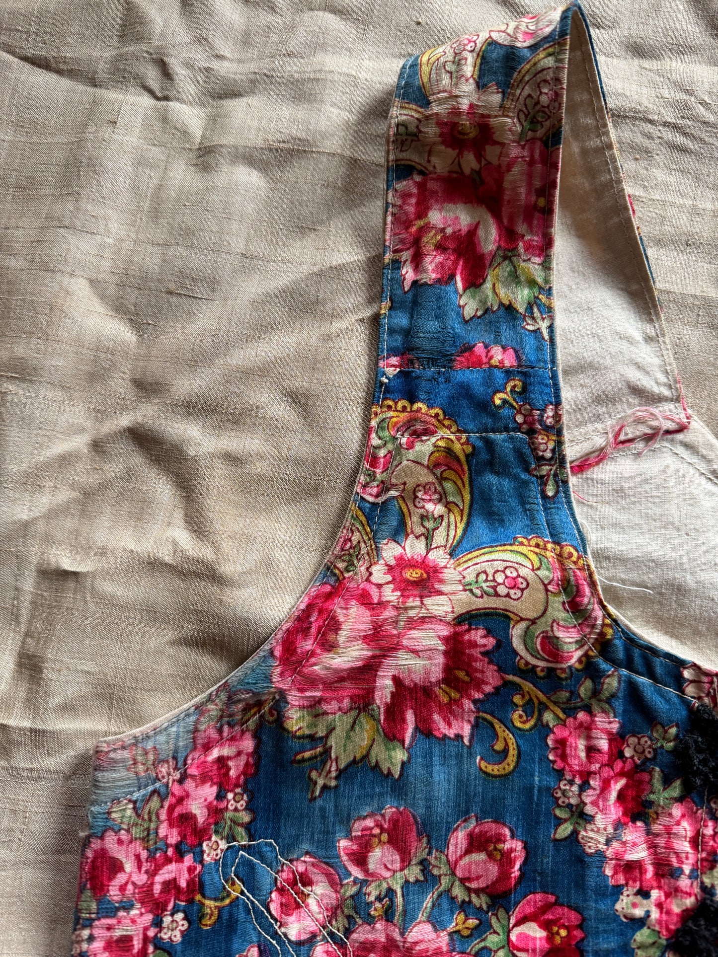 Antique Eastern European Silk Rose Folk Bodice Vest- S/M