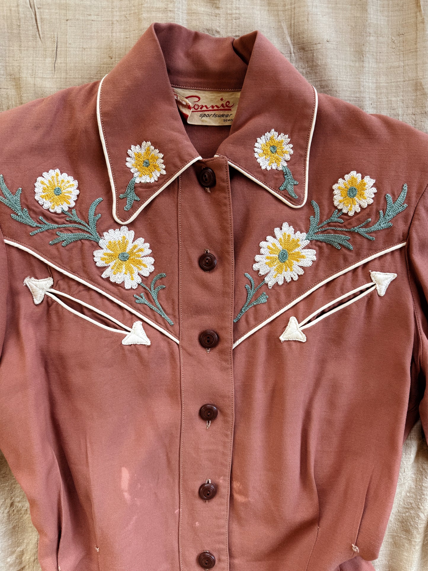 1940s/50s Clay Gabardine Chain Stitched Western Top- S-S/M