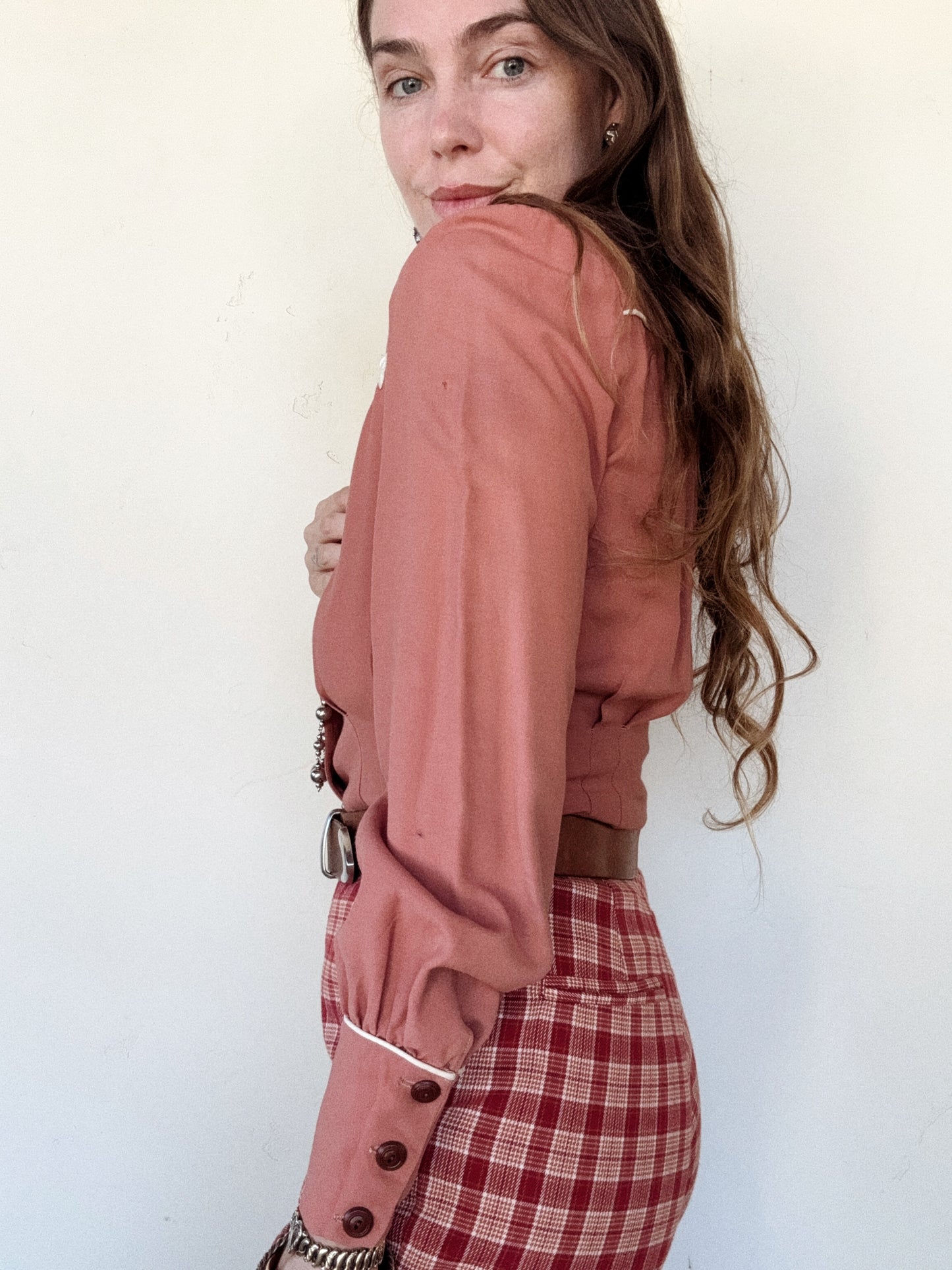 1940s/50s Clay Gabardine Chain Stitched Western Top- S-S/M