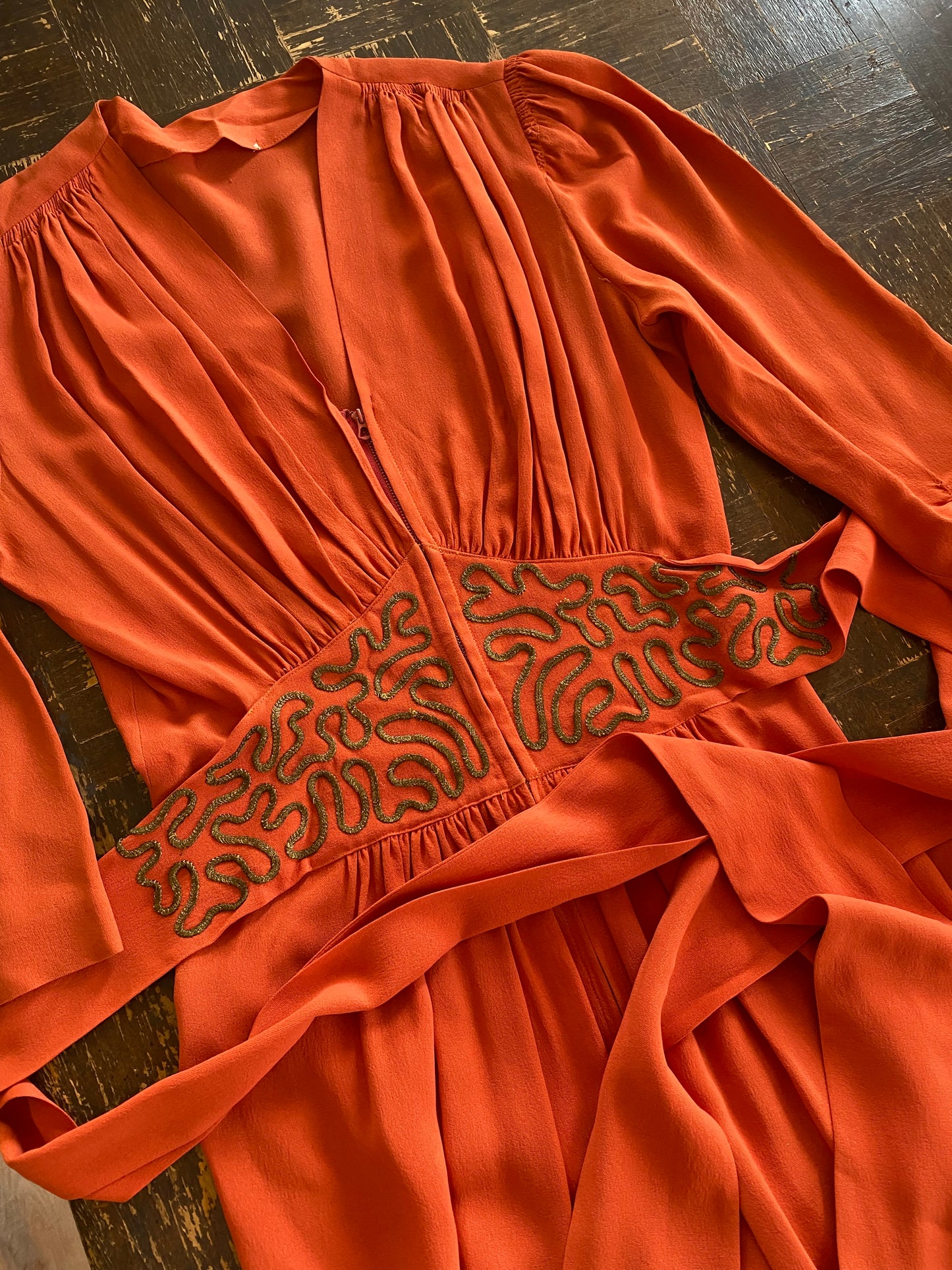 1930s Terra Cotta Soutache Evening Gown- 6