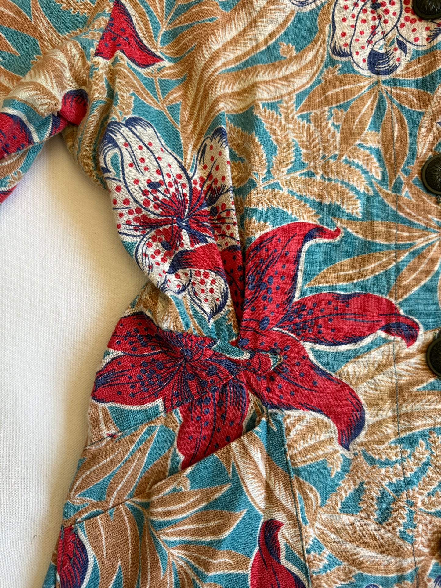1940s Hawaiian Floral Cotton Blouse- S