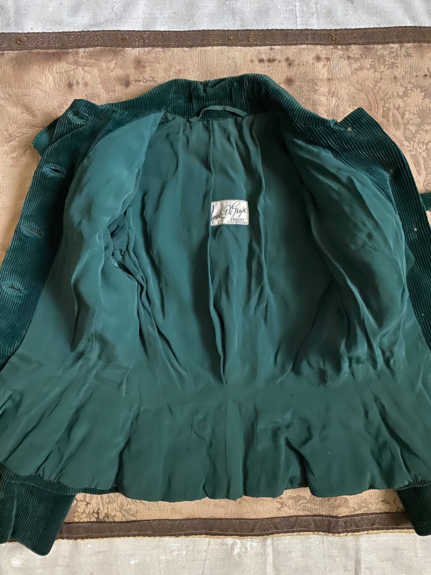 1940s Belgian Dark Green Corduroy Jacket- XS/S