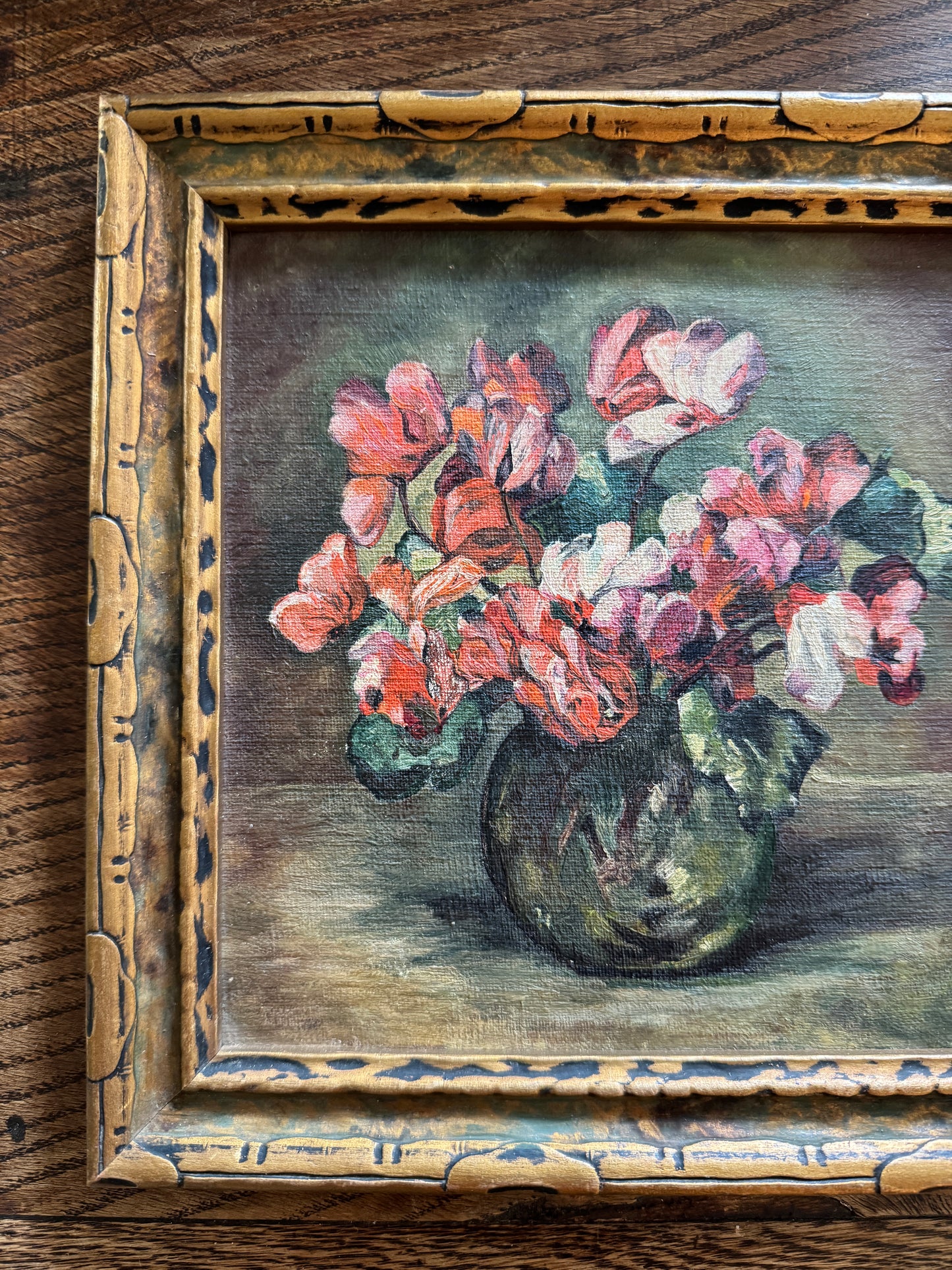 1930s/40s Petite Square Floral Oil Painting- 8 x 8”