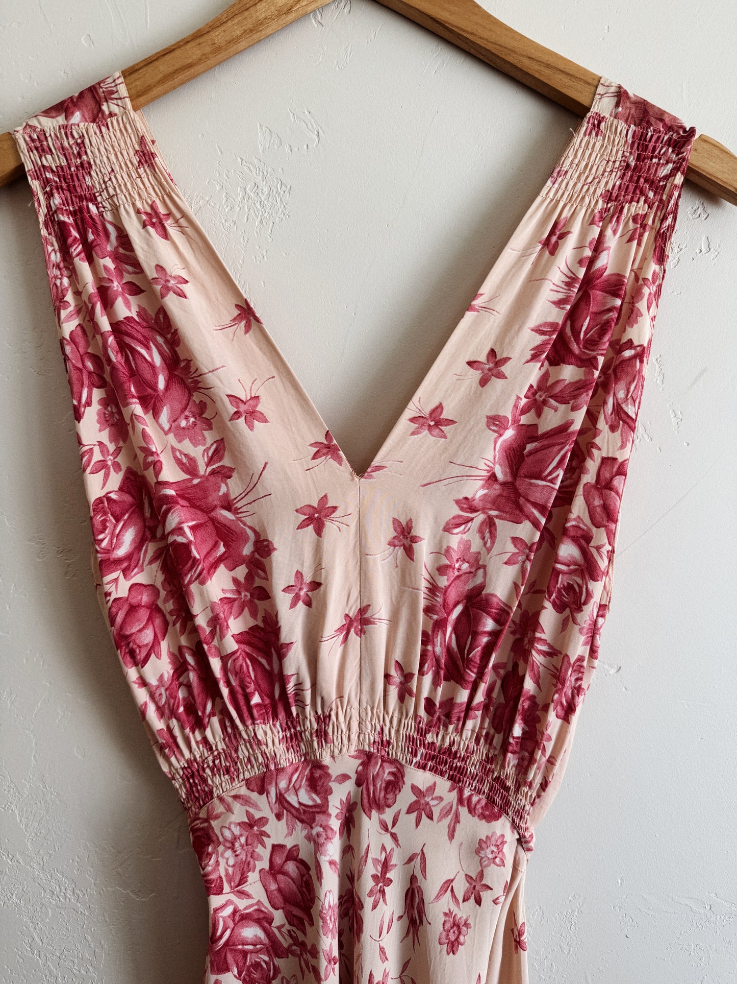 1940s Unique Asymmetrical Rose Printed Slip Dress w/ Tie- M/L