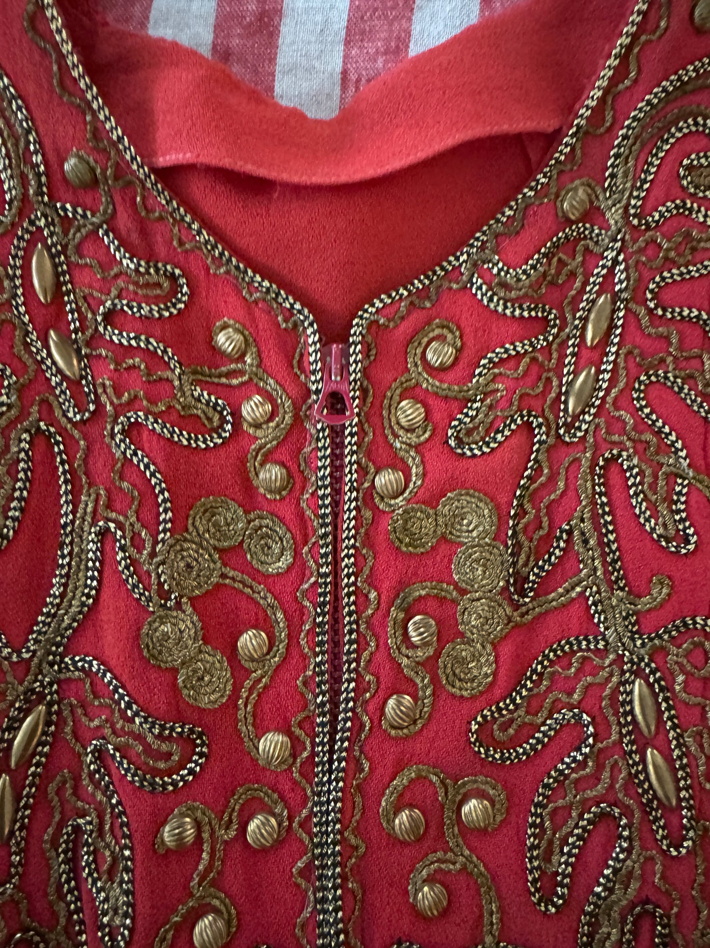 1930s Heavily Studded Muted Red Jacket w/ Gold Bullion- S/M-M