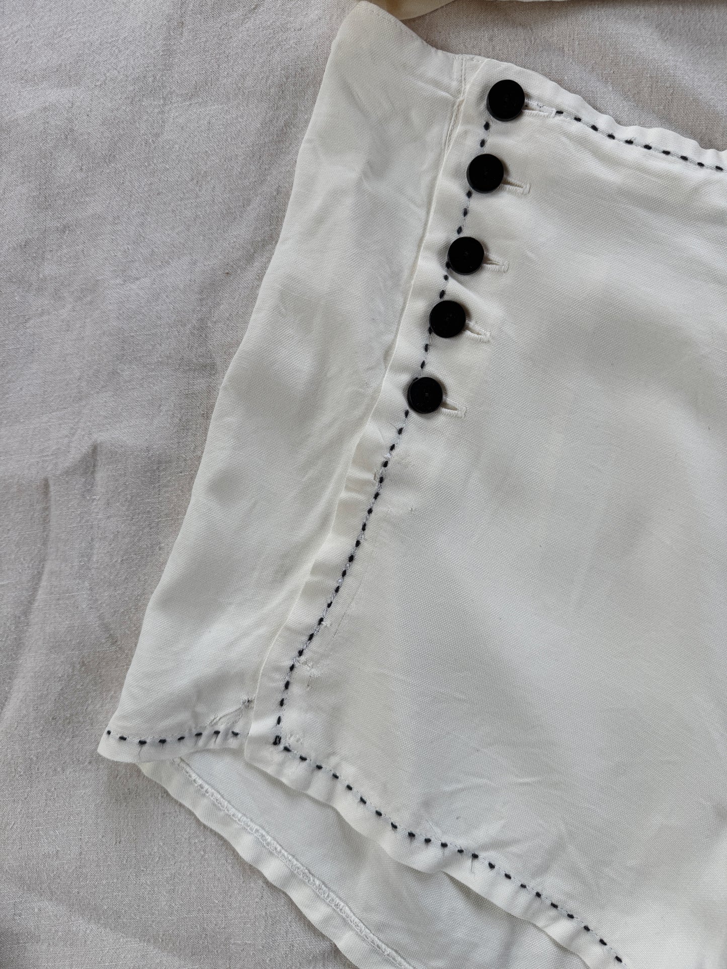 1940s White Sailcloth Playsuit w/ Black Embroidered Trim- M