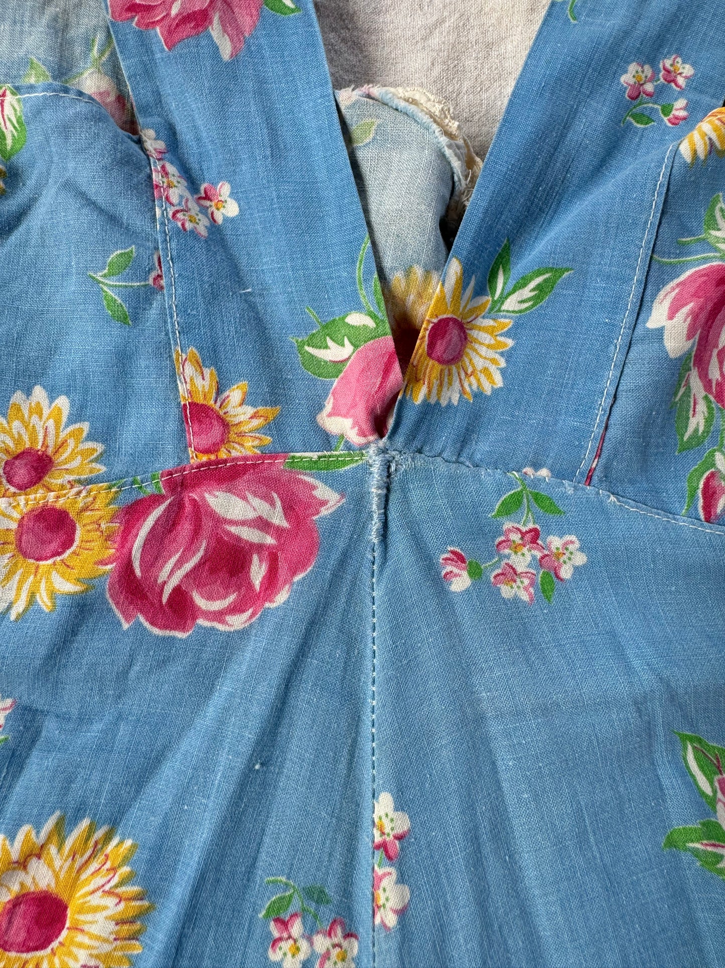 1940s Sky Blue Floral Cotton Playsuit- S