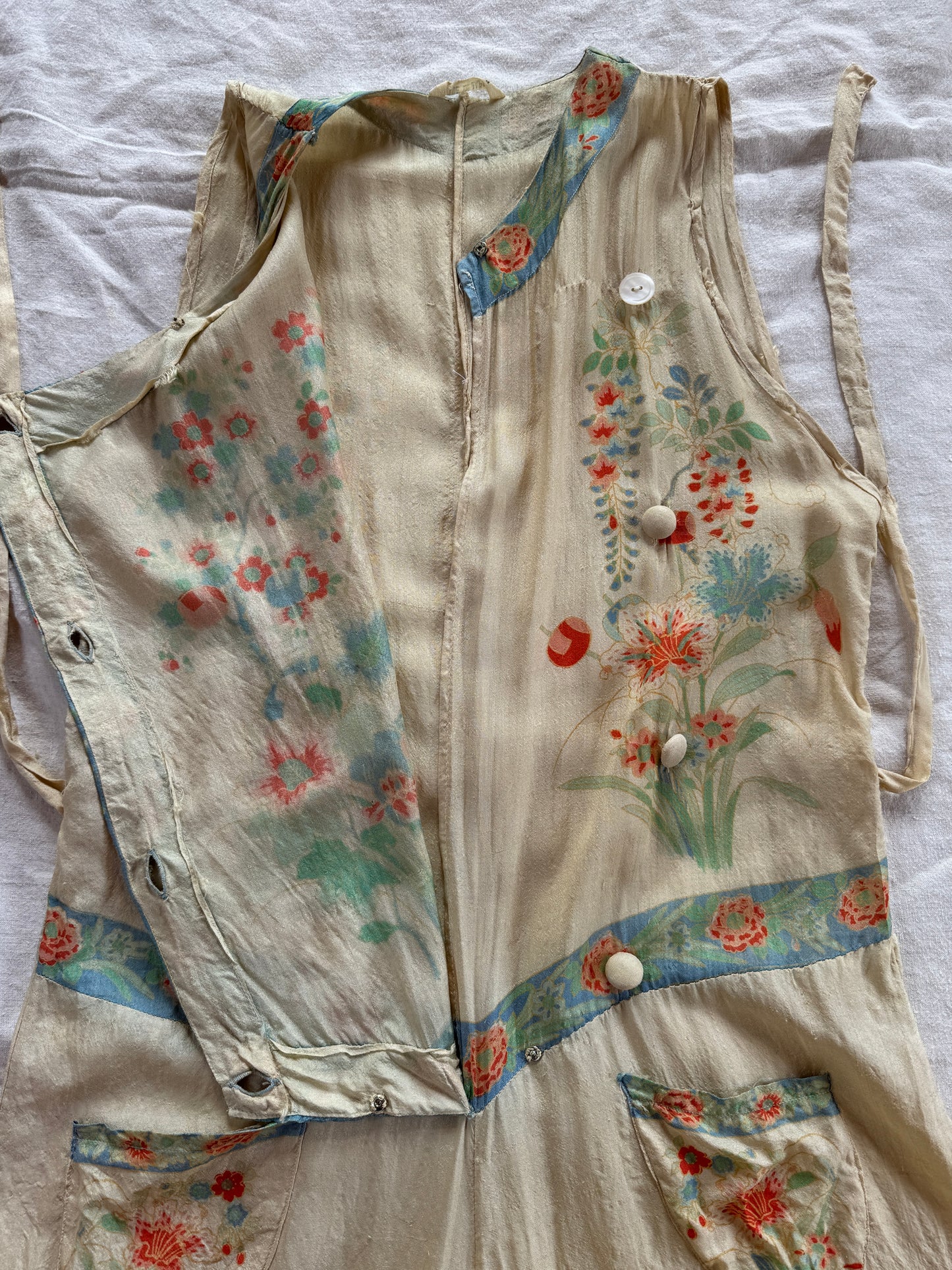 1920s Pongee Silk Palazzo Beach Pajamas- S/M
