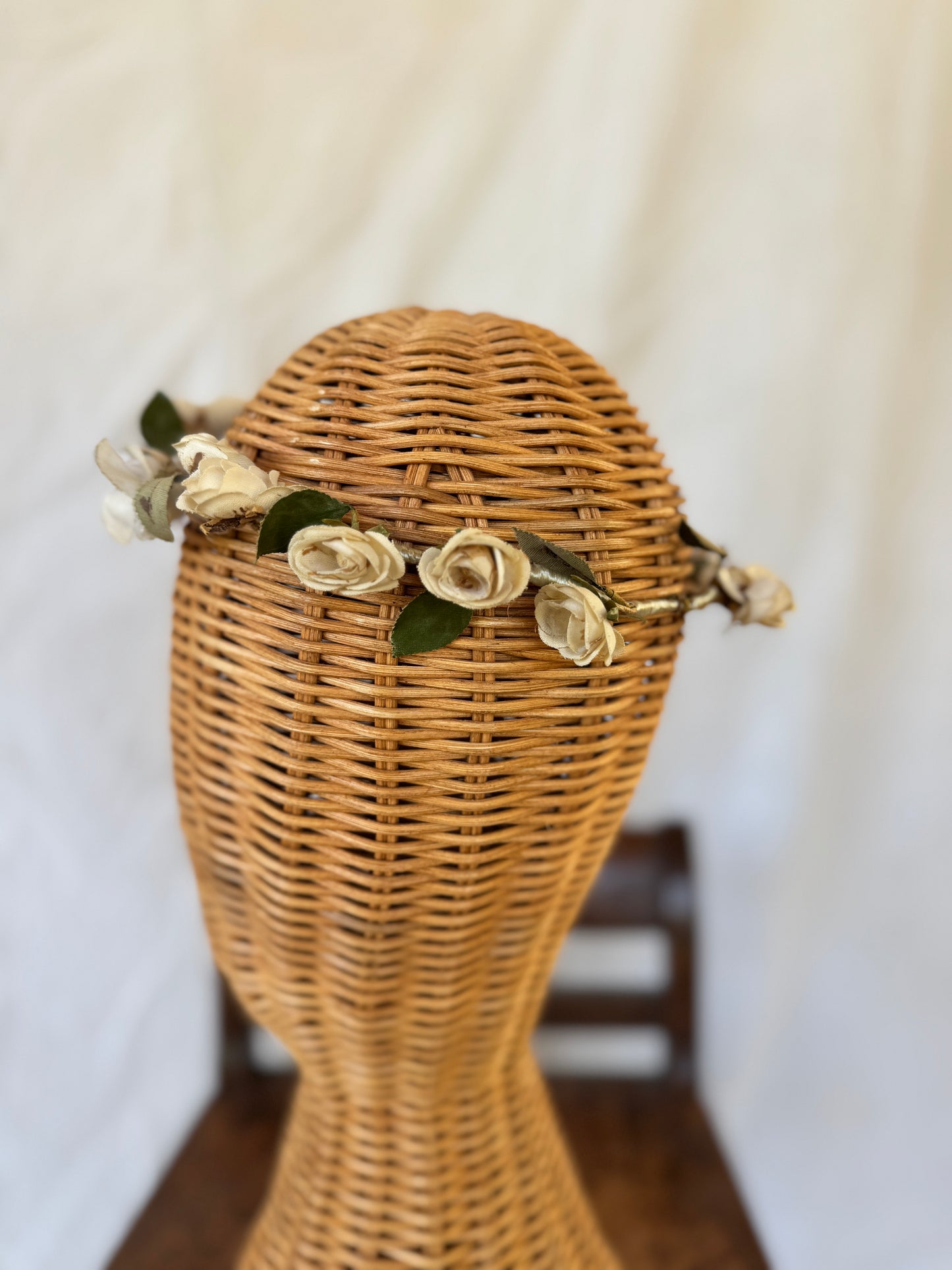 Antique White Rose Bridal Wreath Crown