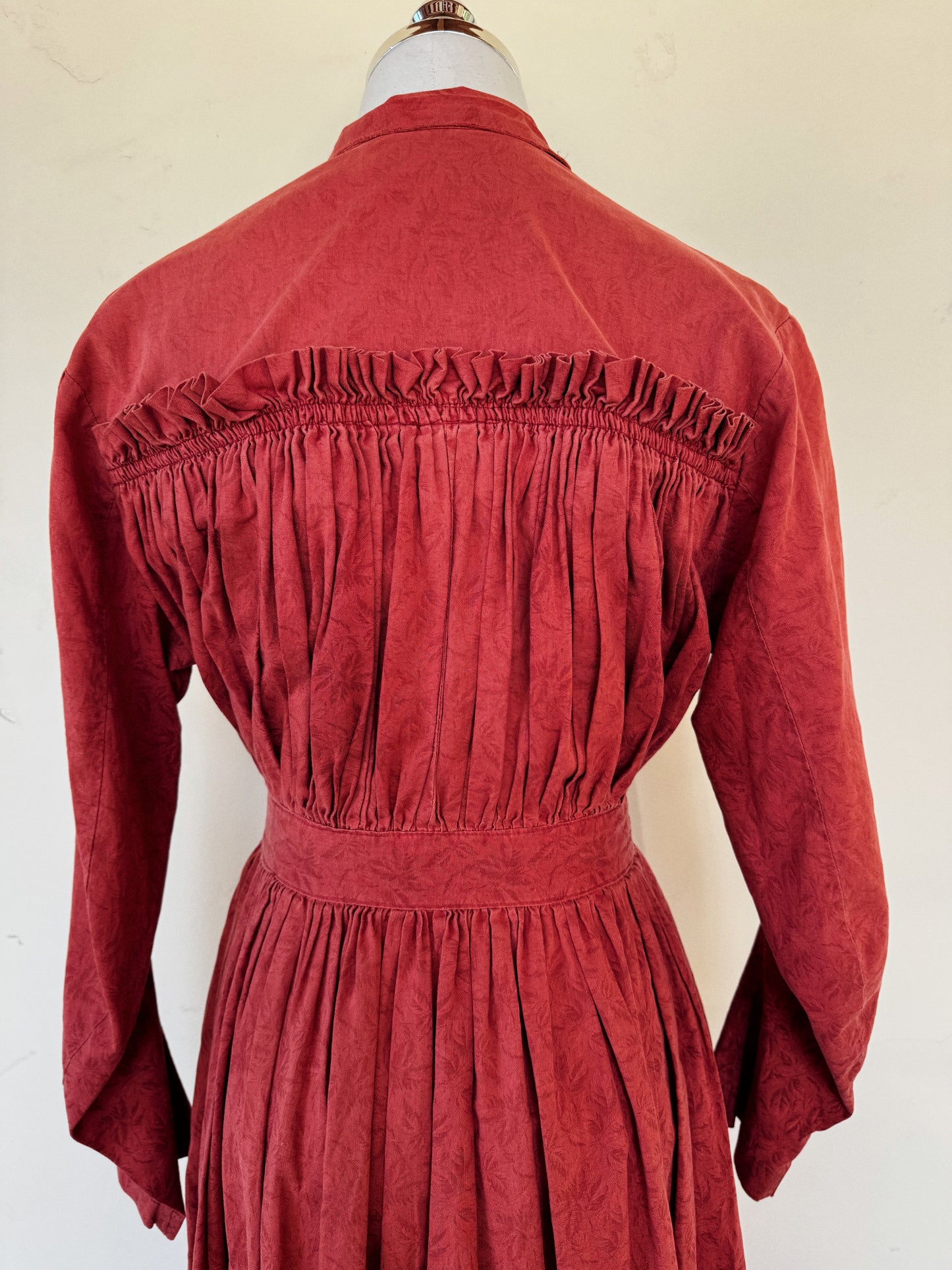 Antique 1800s Red Oak Leaf Wrapper Dress
