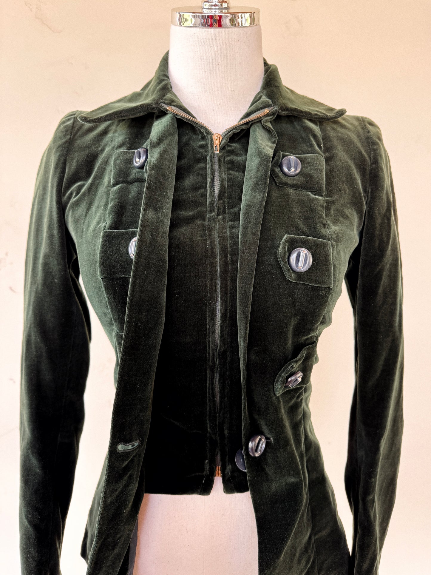 1940s Unique Emerald Green Velvet Jacket- S