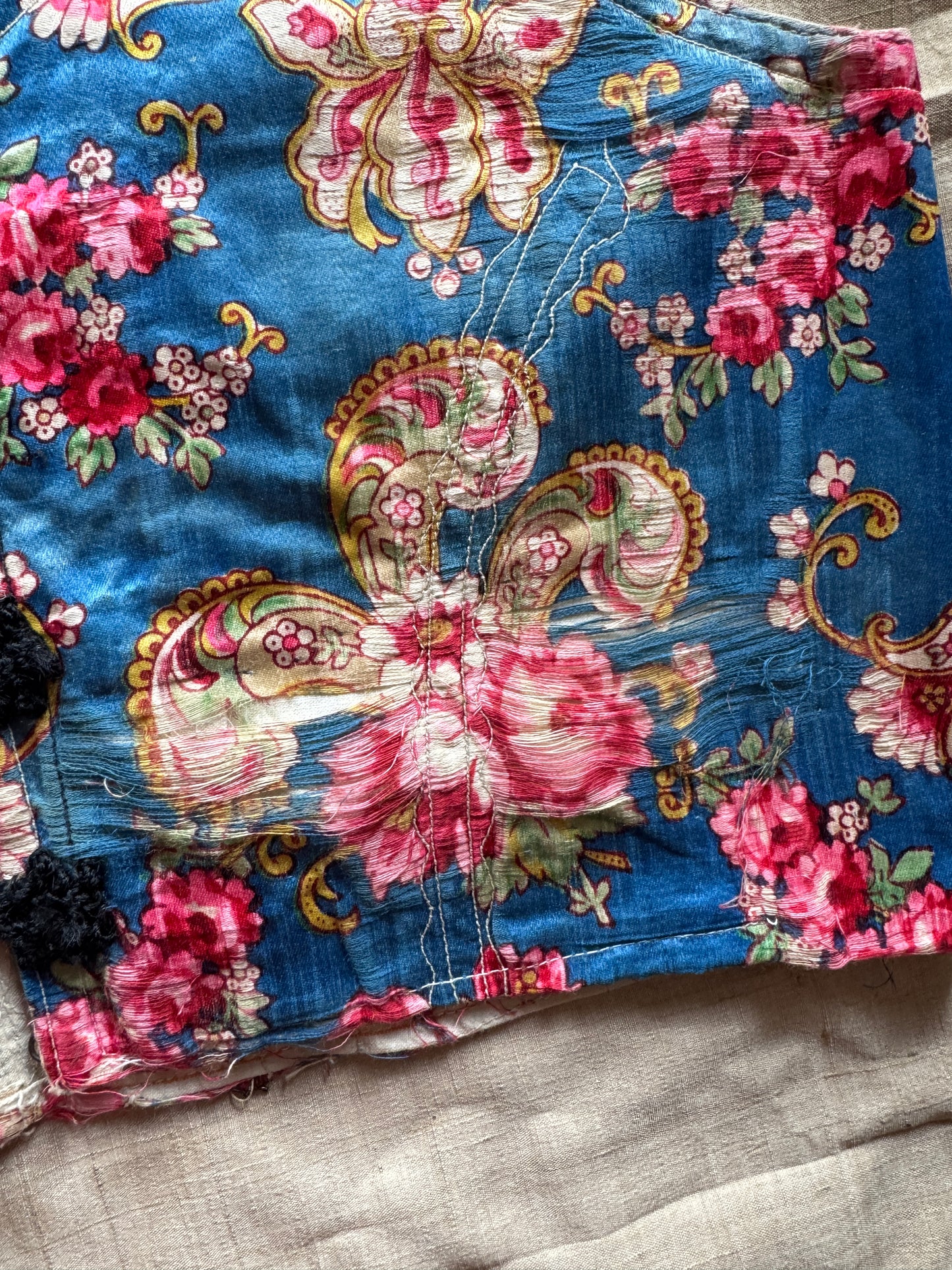 Antique Eastern European Silk Rose Folk Bodice Vest- S/M