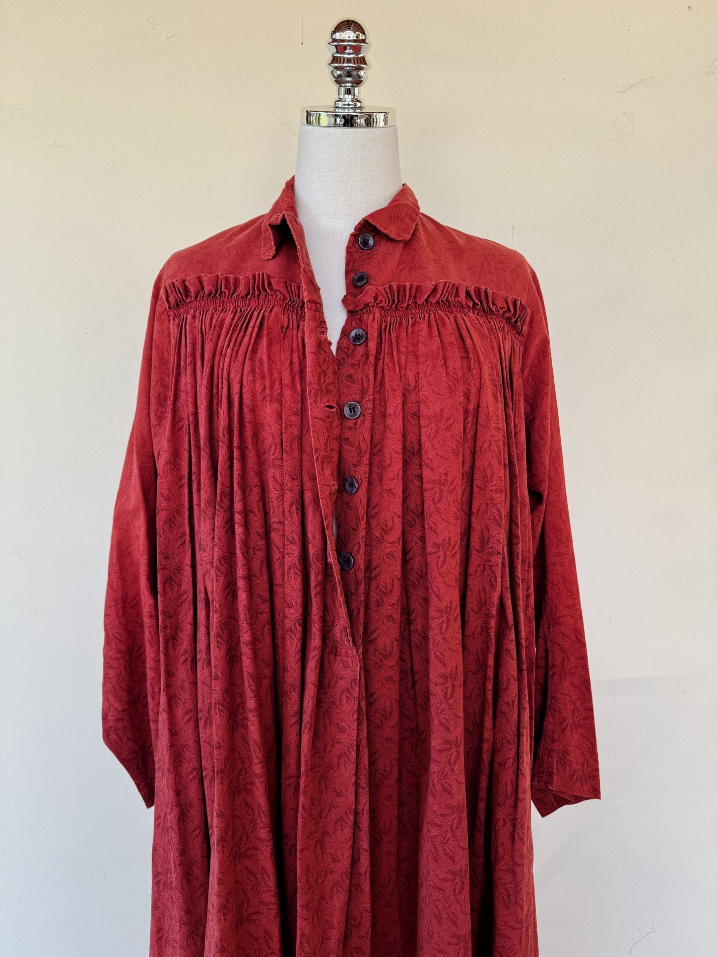 Antique 1800s Red Oak Leaf Wrapper Dress