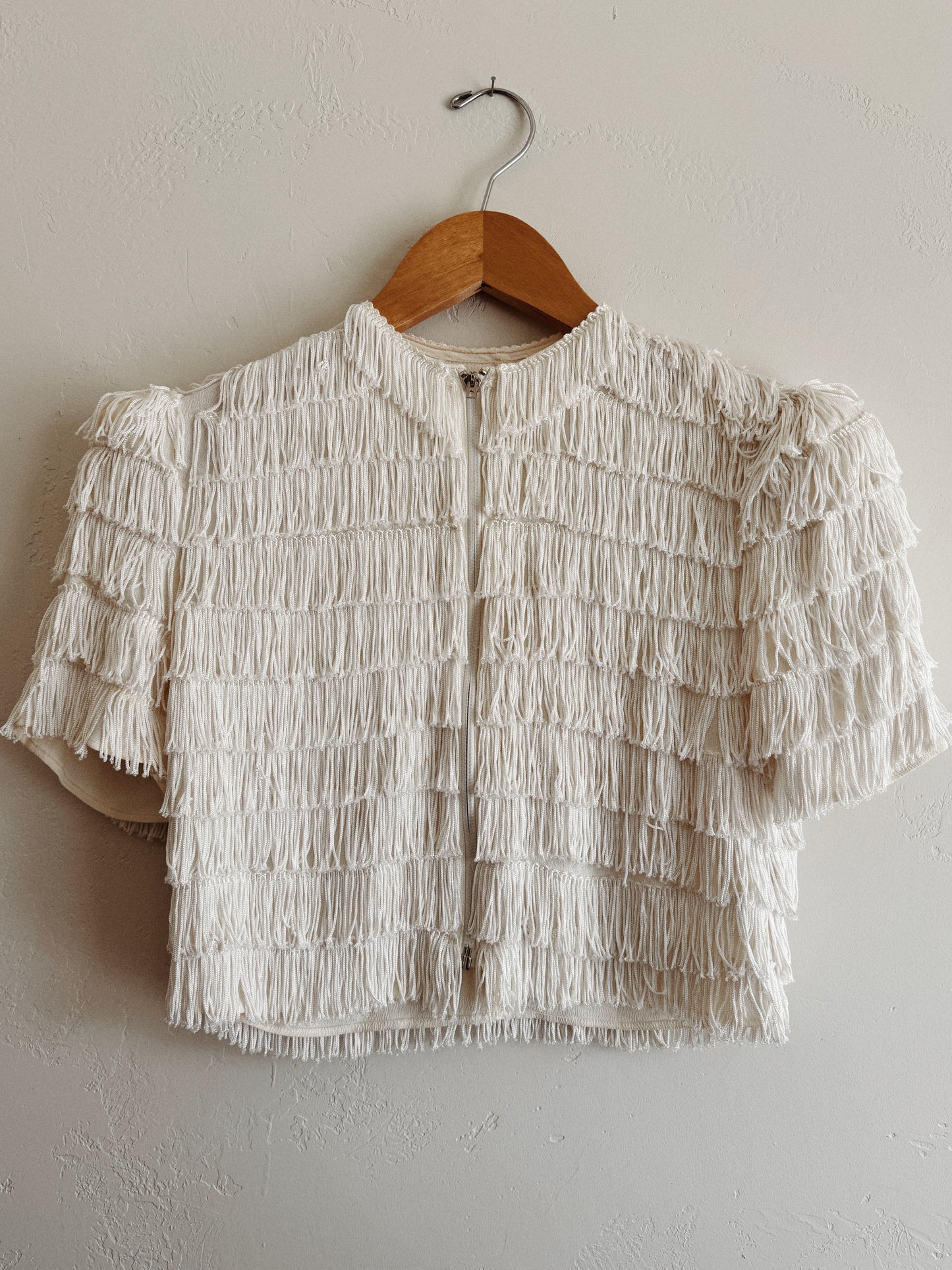 1930s Rare Cropped Tiered Fringe Zipper Front Top- S