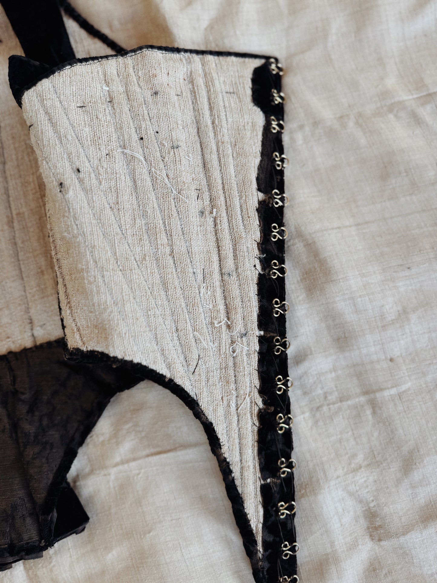 Antique Black Devoré Velvet Swiss Waist Corset- S/M