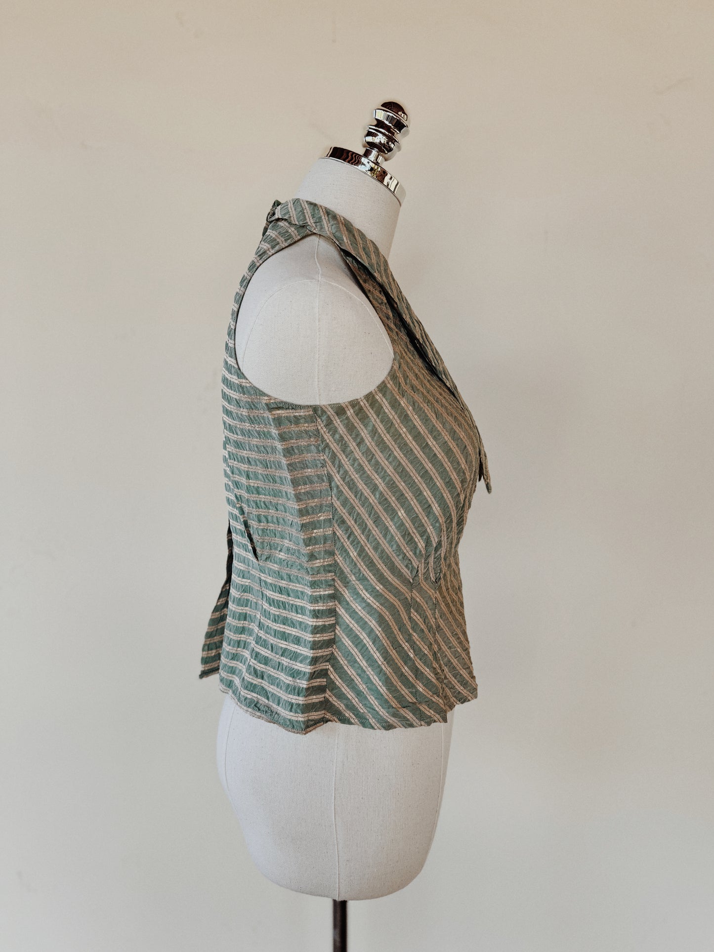 1930s Sea Foam Lamé Dagger Collar Halter Top- S/M
