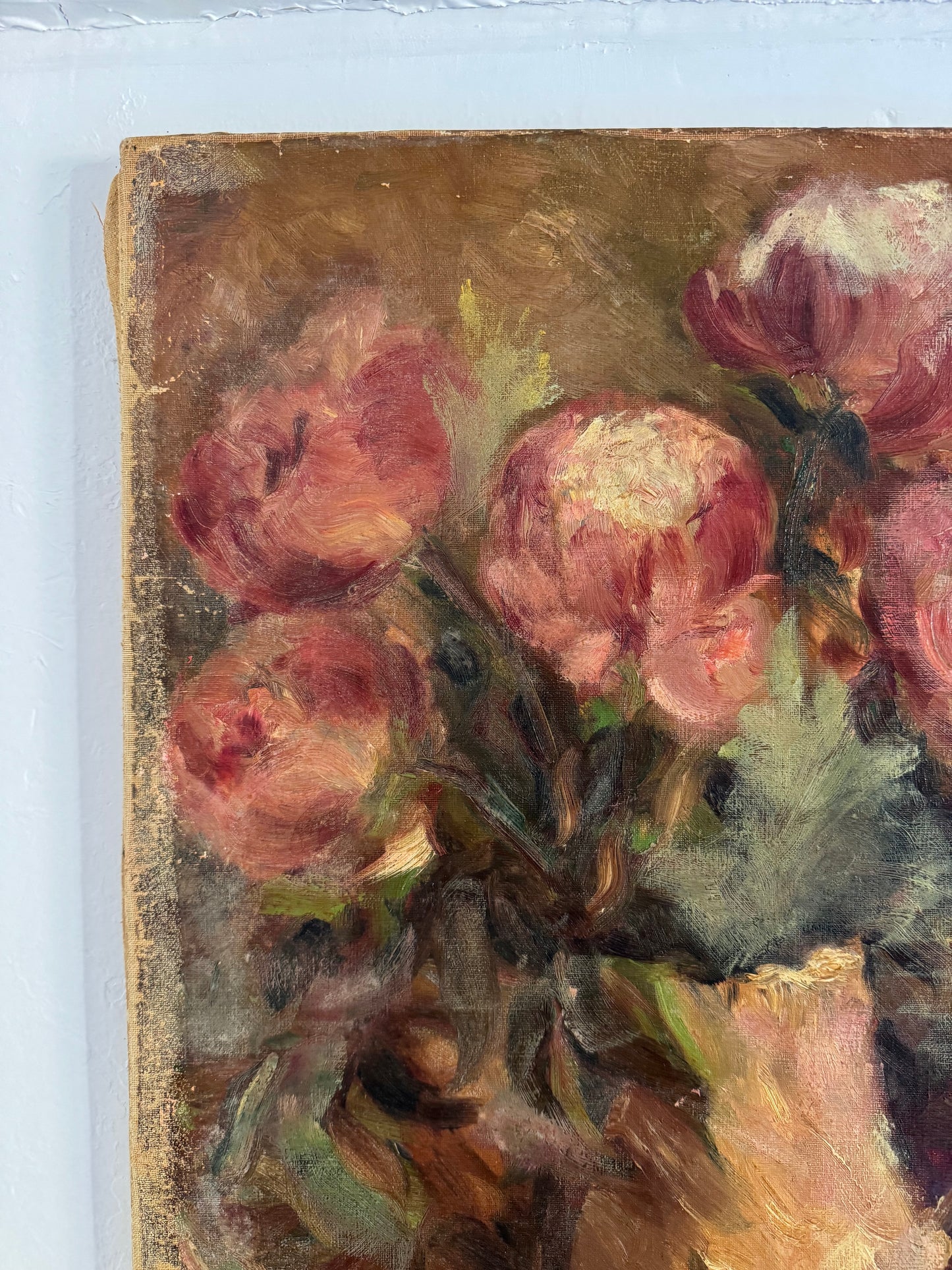 1930s/40s Peonies in Vase. Oil on Canvas- 15 x 18”