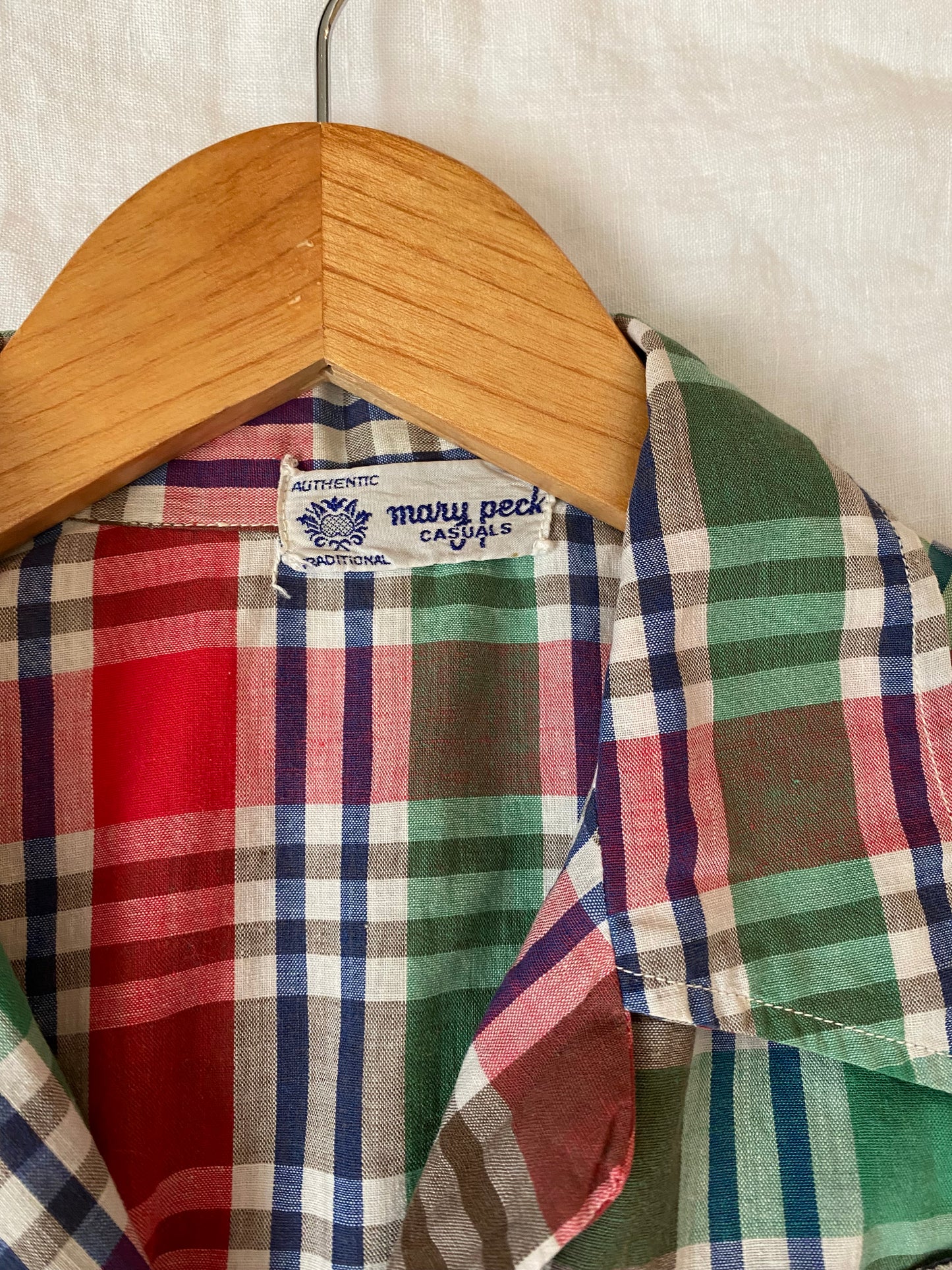 1940s Plaid Peplum Blouse w/ Puffed Shoulders- M/L