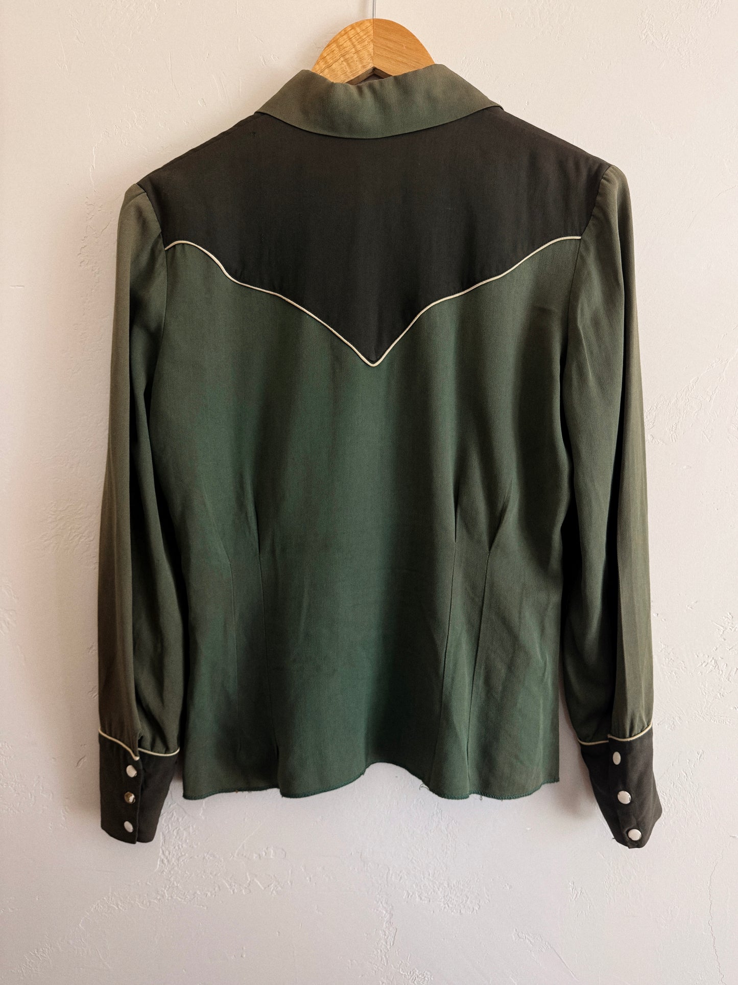 1940s Emerald Tri-Tone Gabardine Western Blouse- M