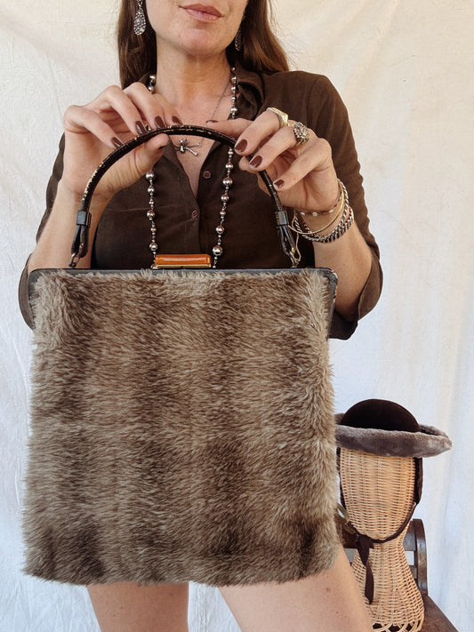 1950s/60s Jumbo Fuzzy Faux Fur Handbag