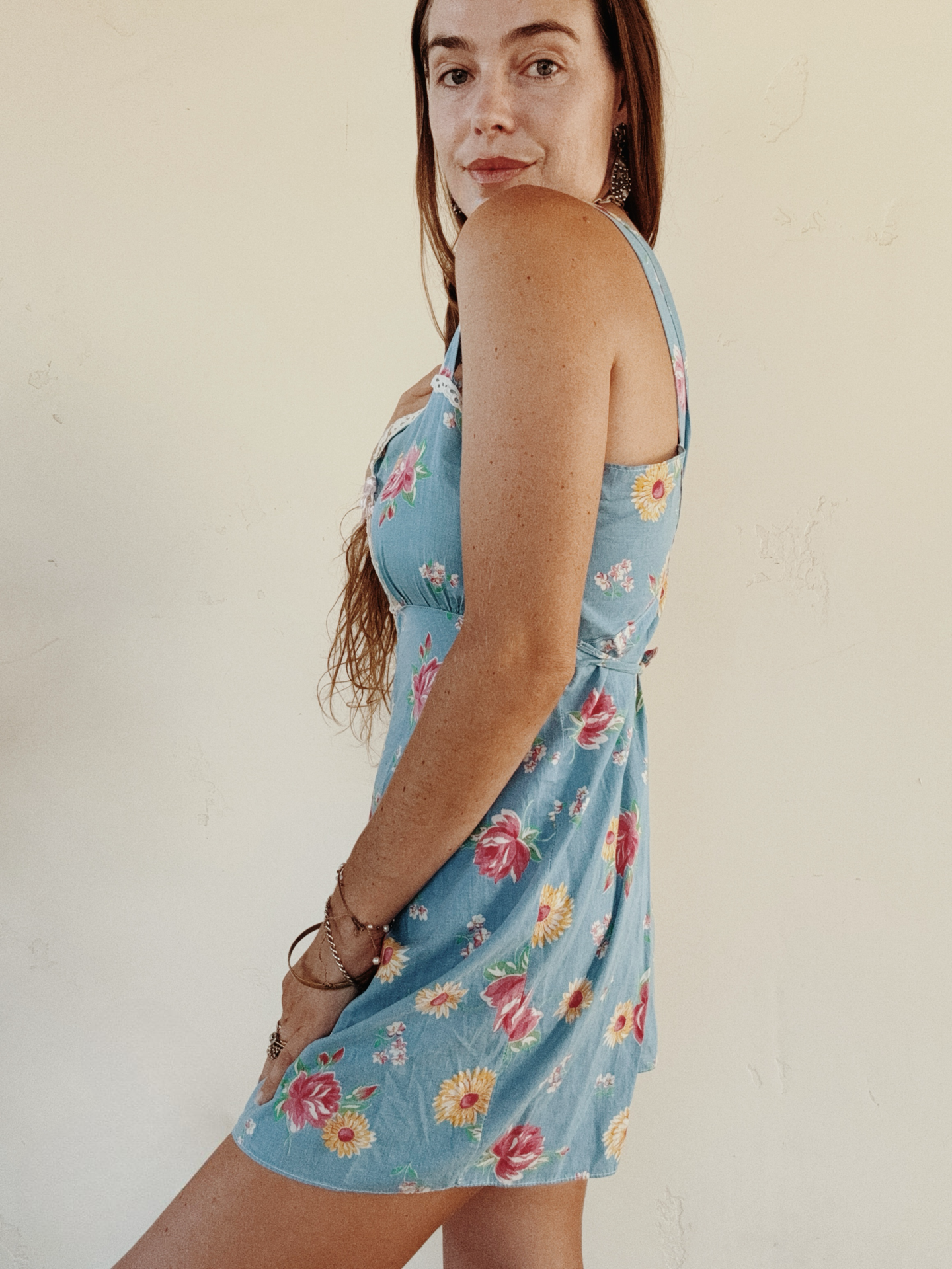 1940s Sky Blue Floral Cotton Playsuit- S