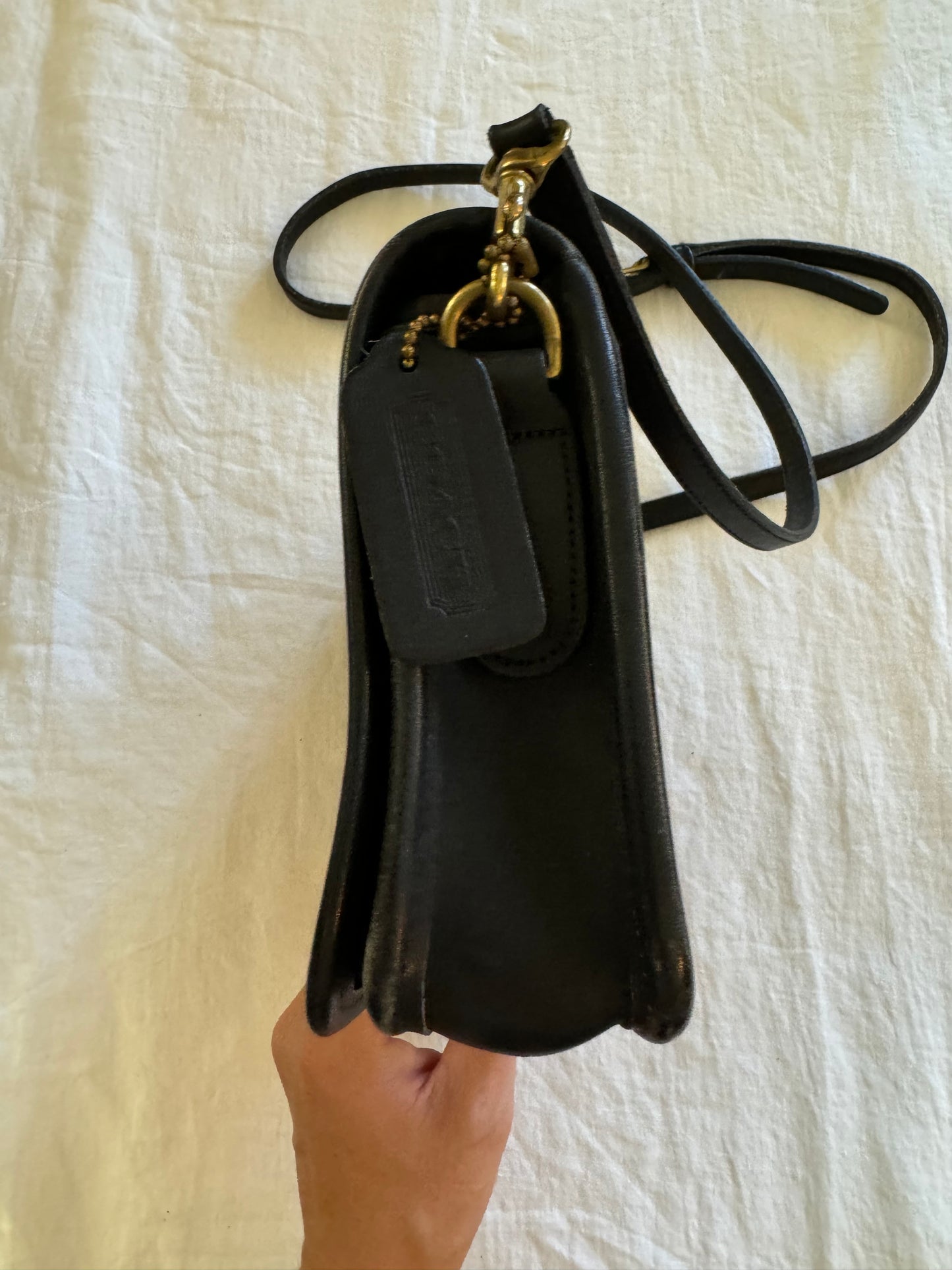 Vintage Coach Black Leather Handbag w/ Long Strap