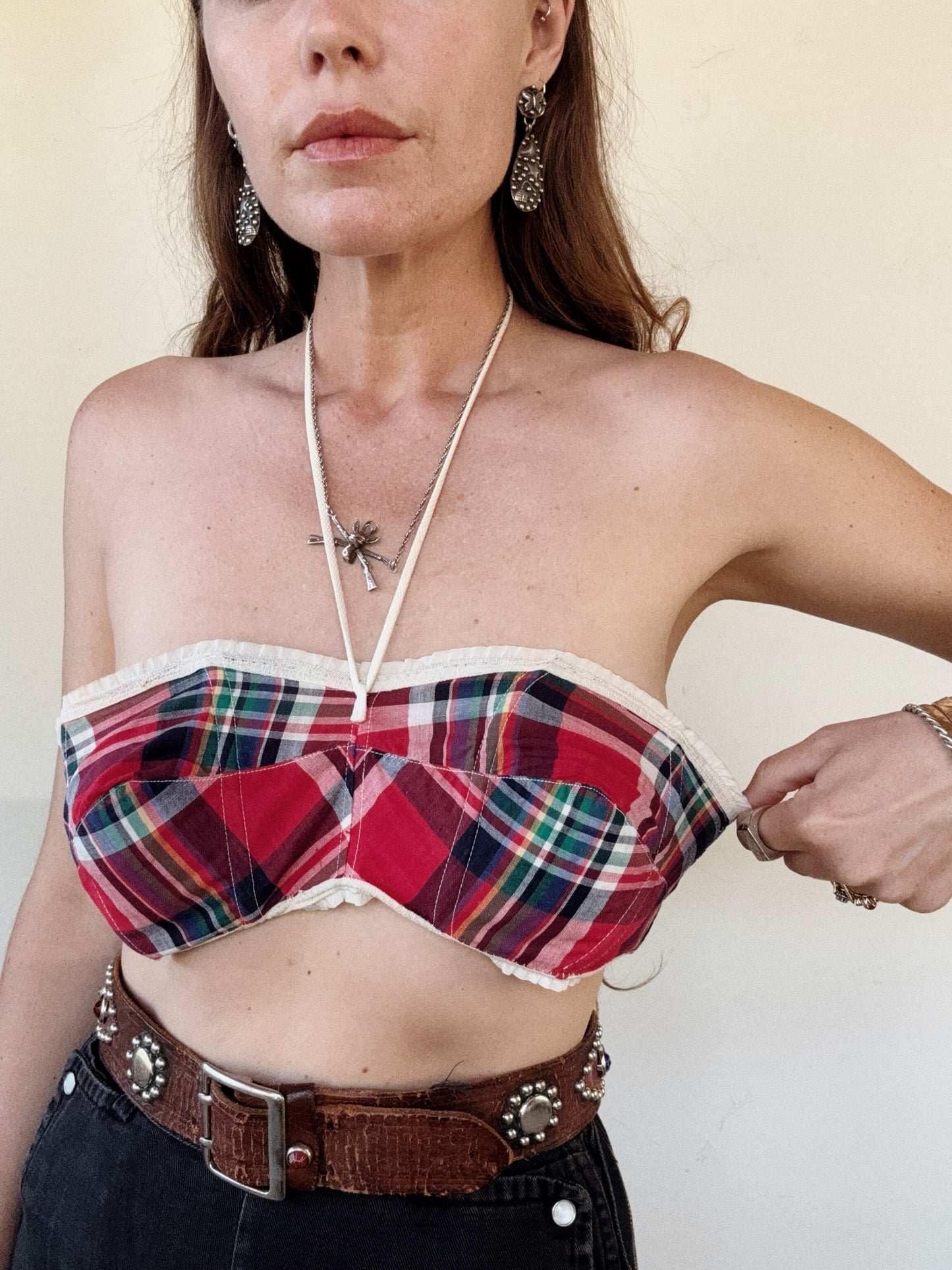 1950s Plaid Cotton Halter Bustier Top- M/L