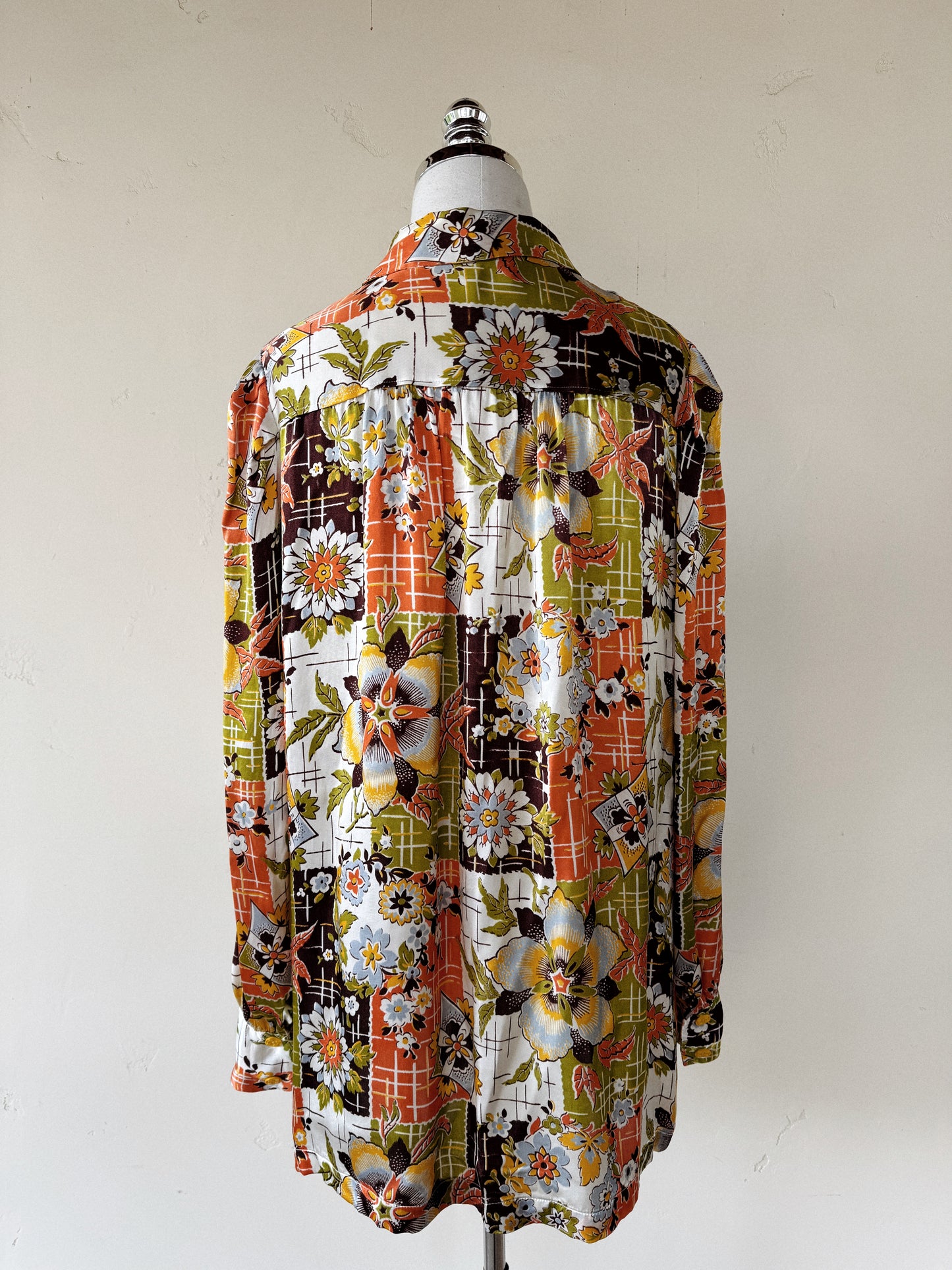 1940s Chartreuse + Orange Passionflower Satin Smock Jacket