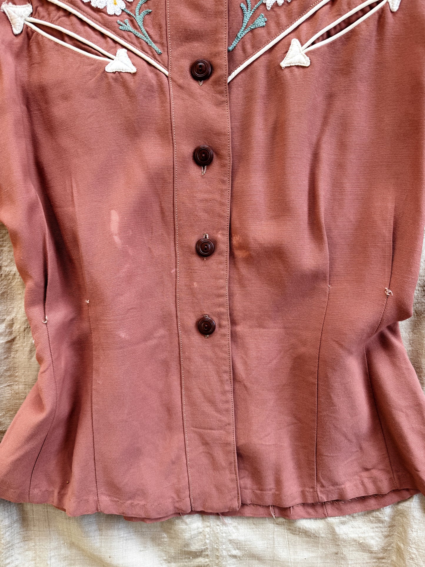 1940s/50s Clay Gabardine Chain Stitched Western Top- S-S/M