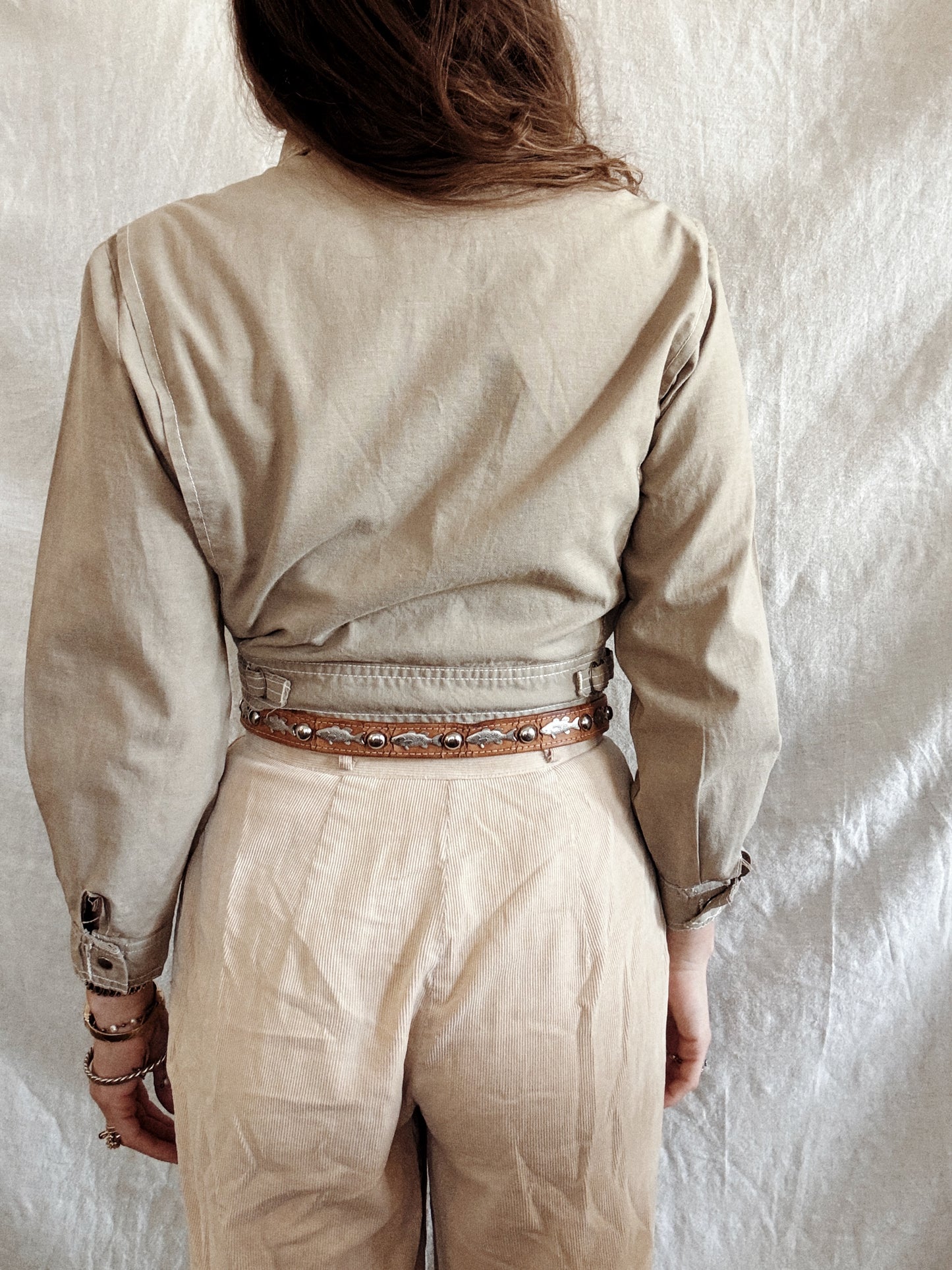 1950s Taupe Studded Cropped Western Jacket- S/M