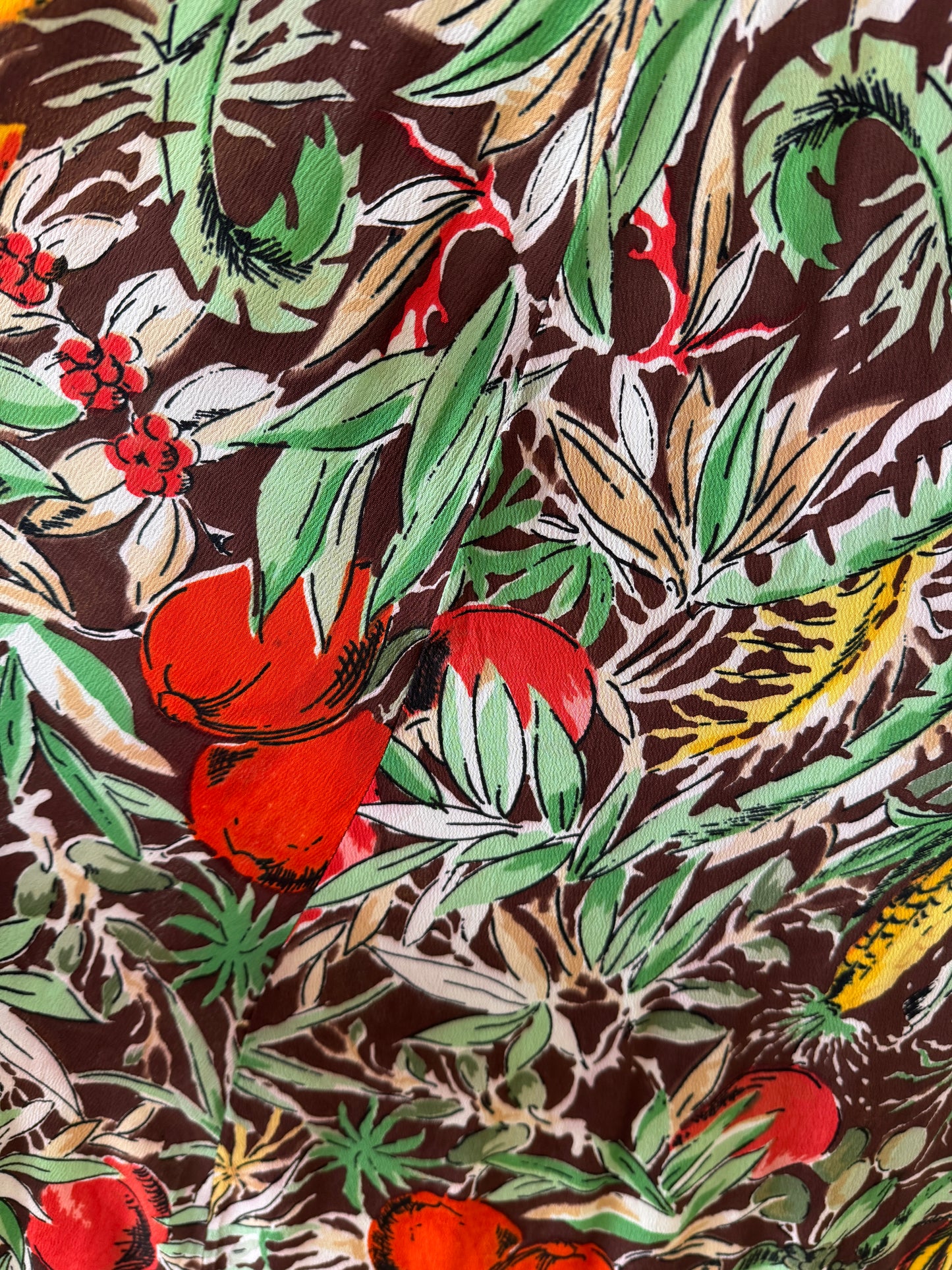 1940s Fruit Print Crepe Kaftan Dress- S/M