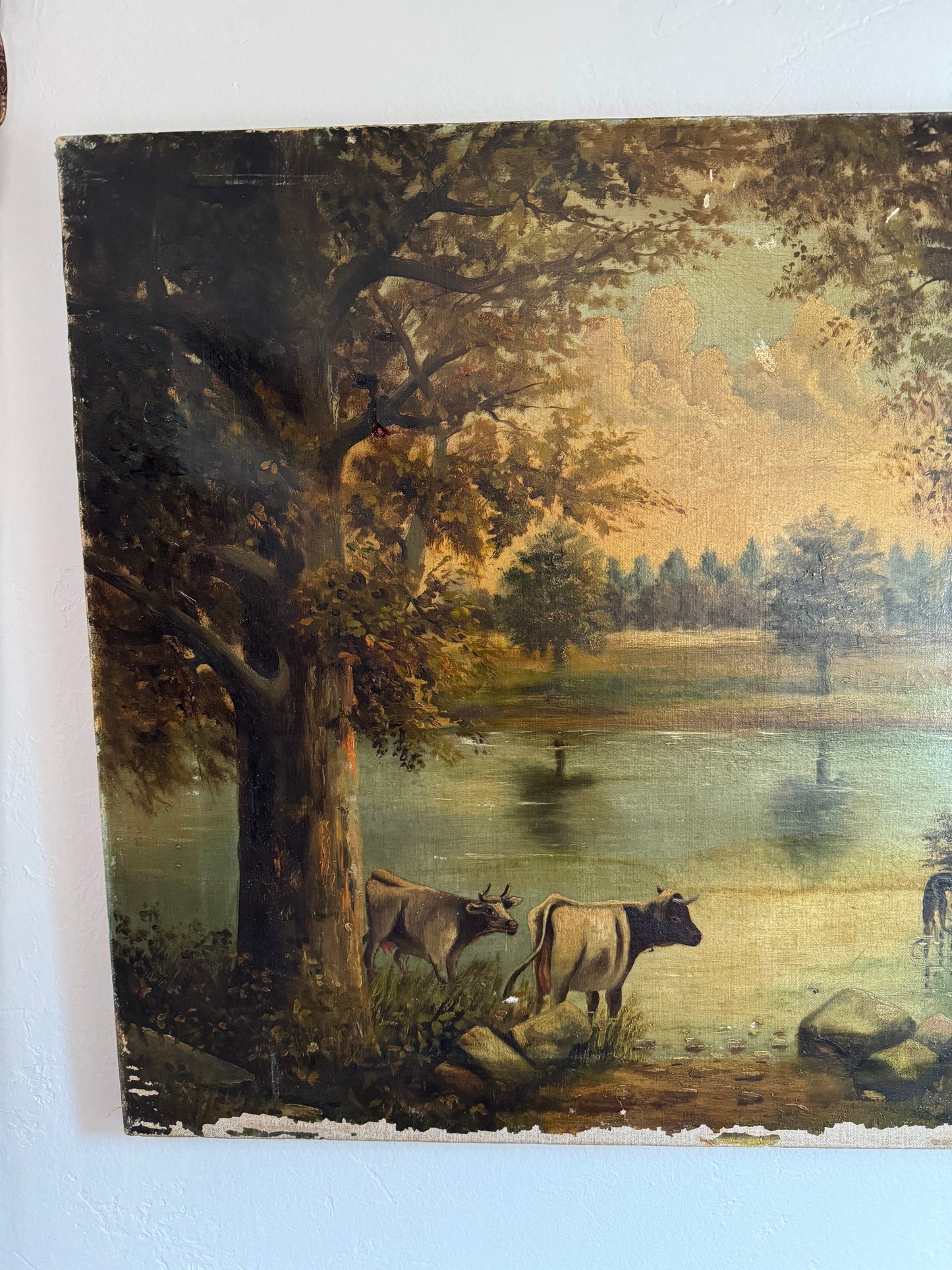 Antique Pastoral Oil Painting on Stretched Canvas- 20x27”