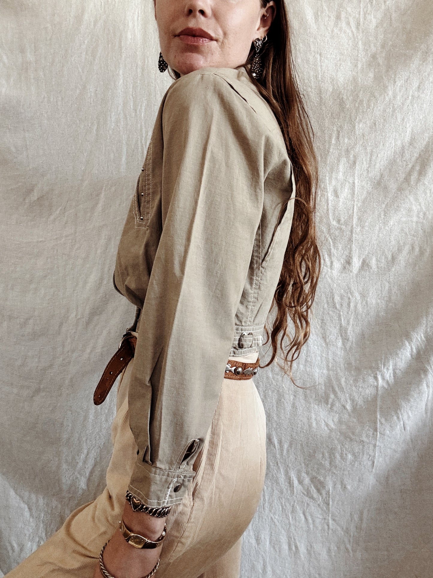 1950s Taupe Studded Cropped Western Jacket- S/M