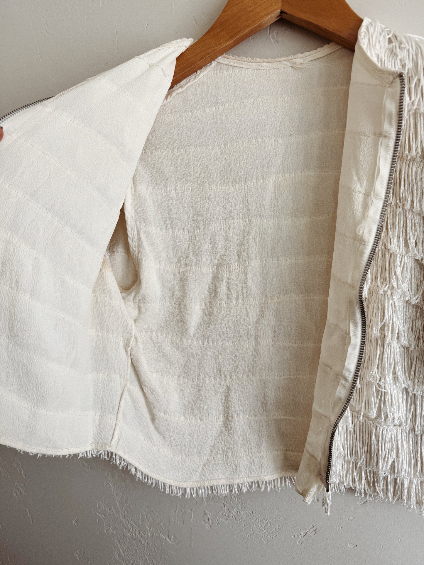 1930s Rare Cropped Tiered Fringe Zipper Front Top- S