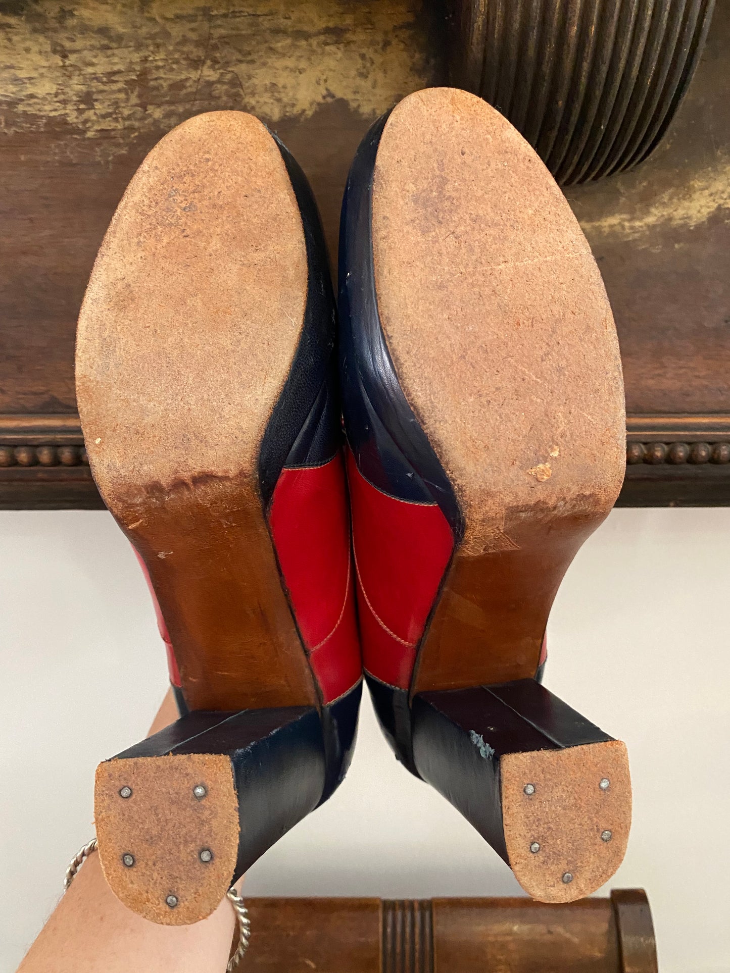 1960s Red + Navy Platform Lace Up Mary Janes- 6