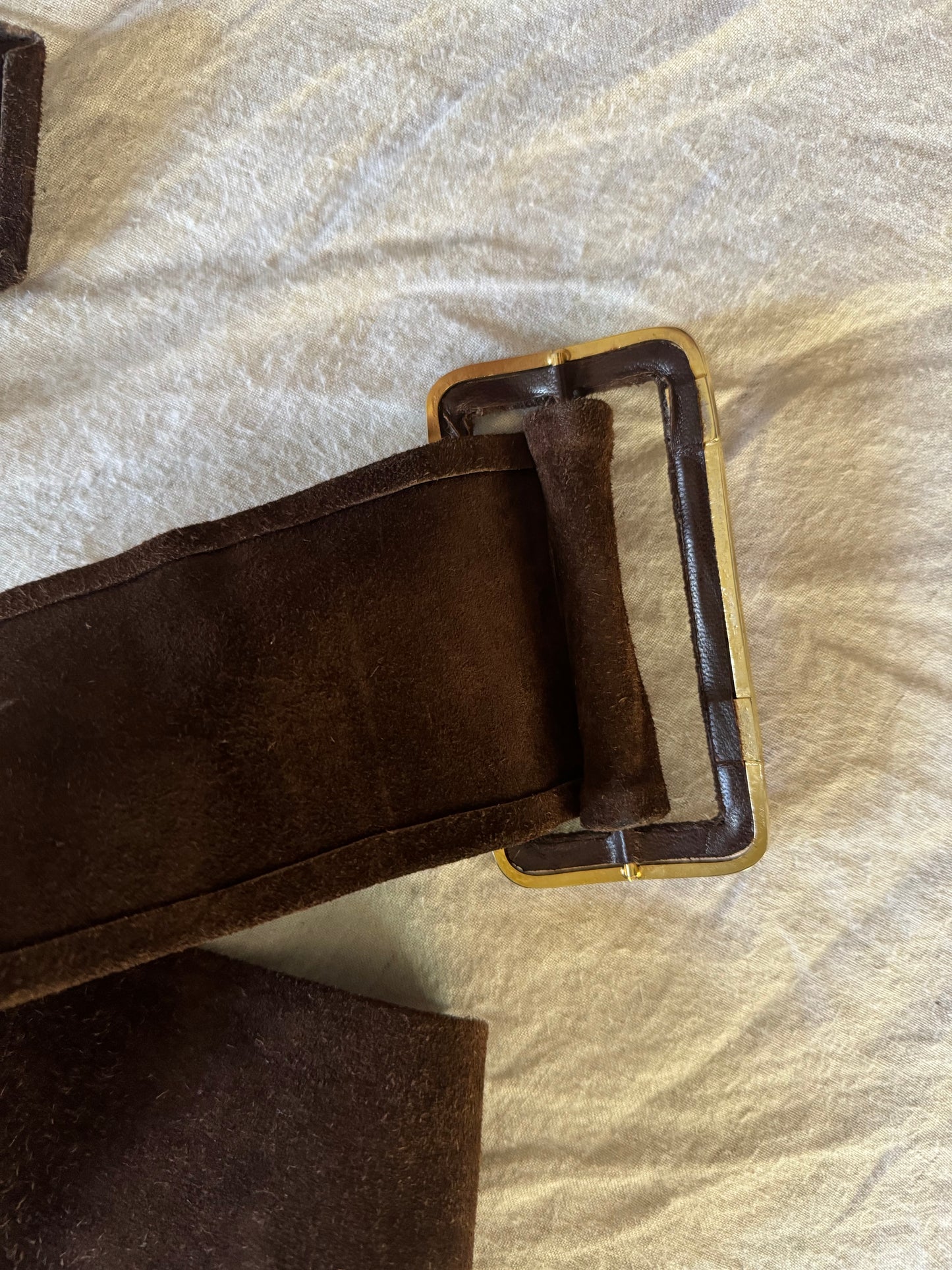 1970s Chocolate Brown Suede Oversized Belt- S-L