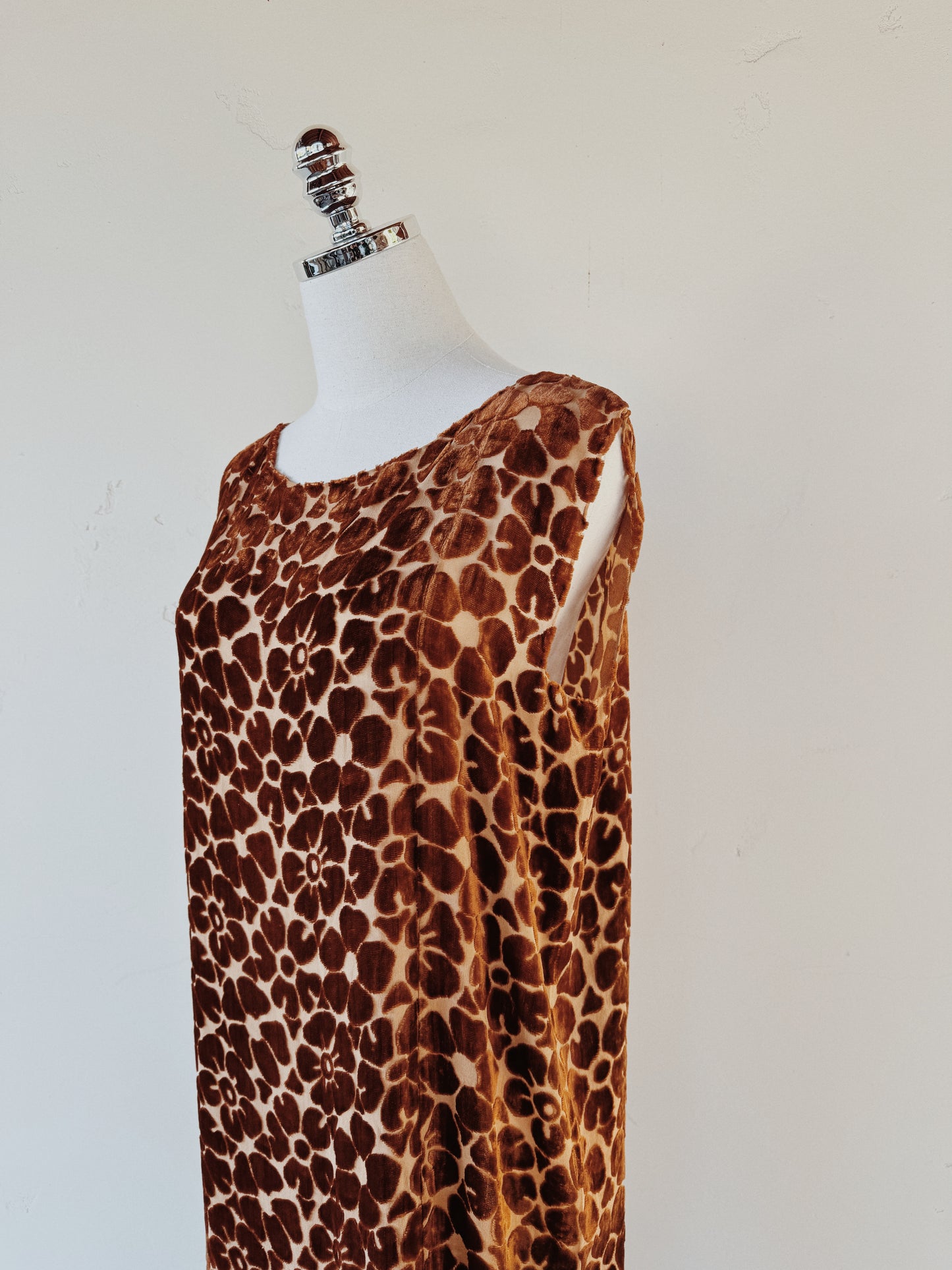 1920s Auburn Devore Silk Velvet Column Gown- S/M