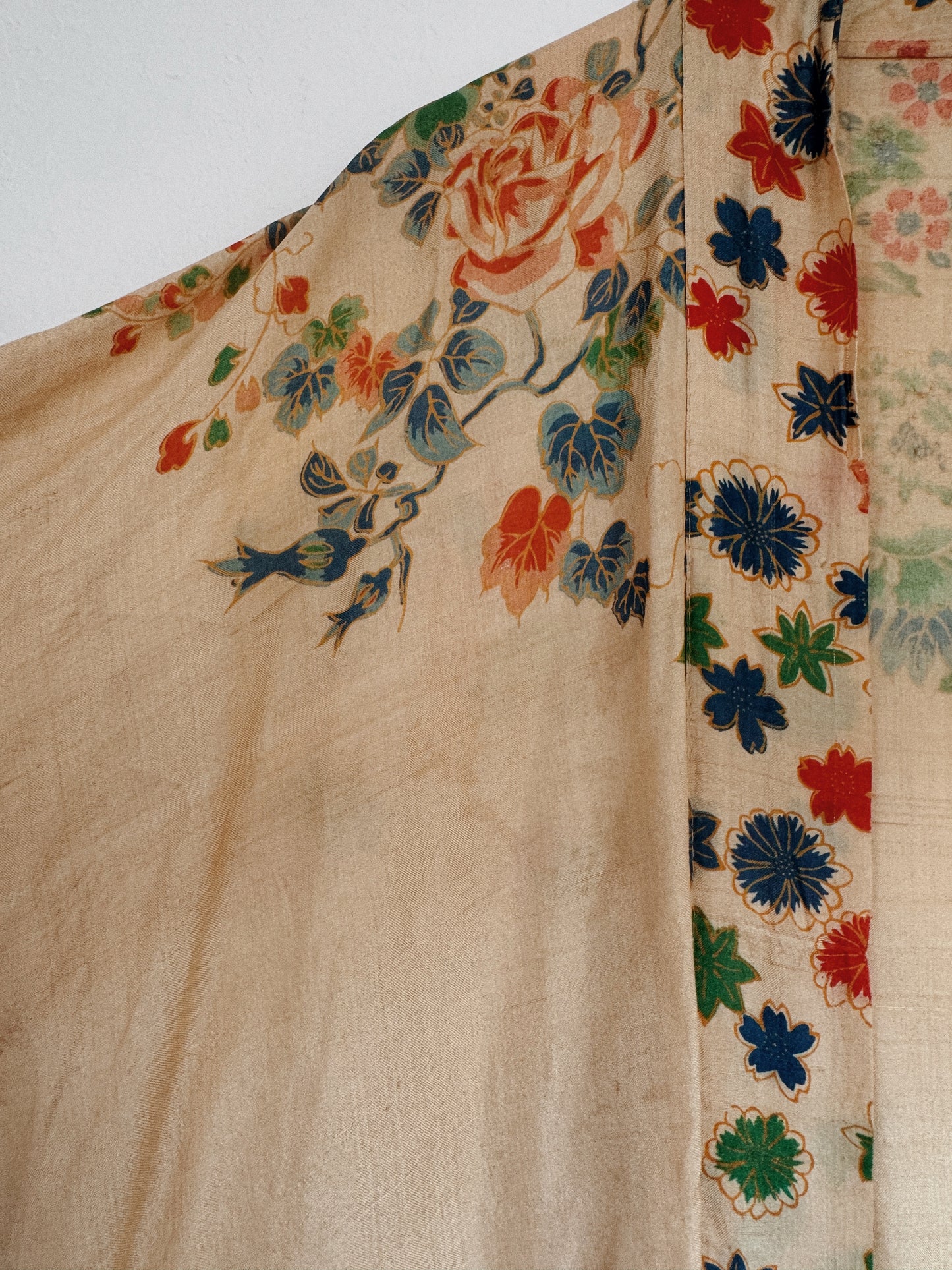 1920s Green Printed Pongee Silk Duster Robe