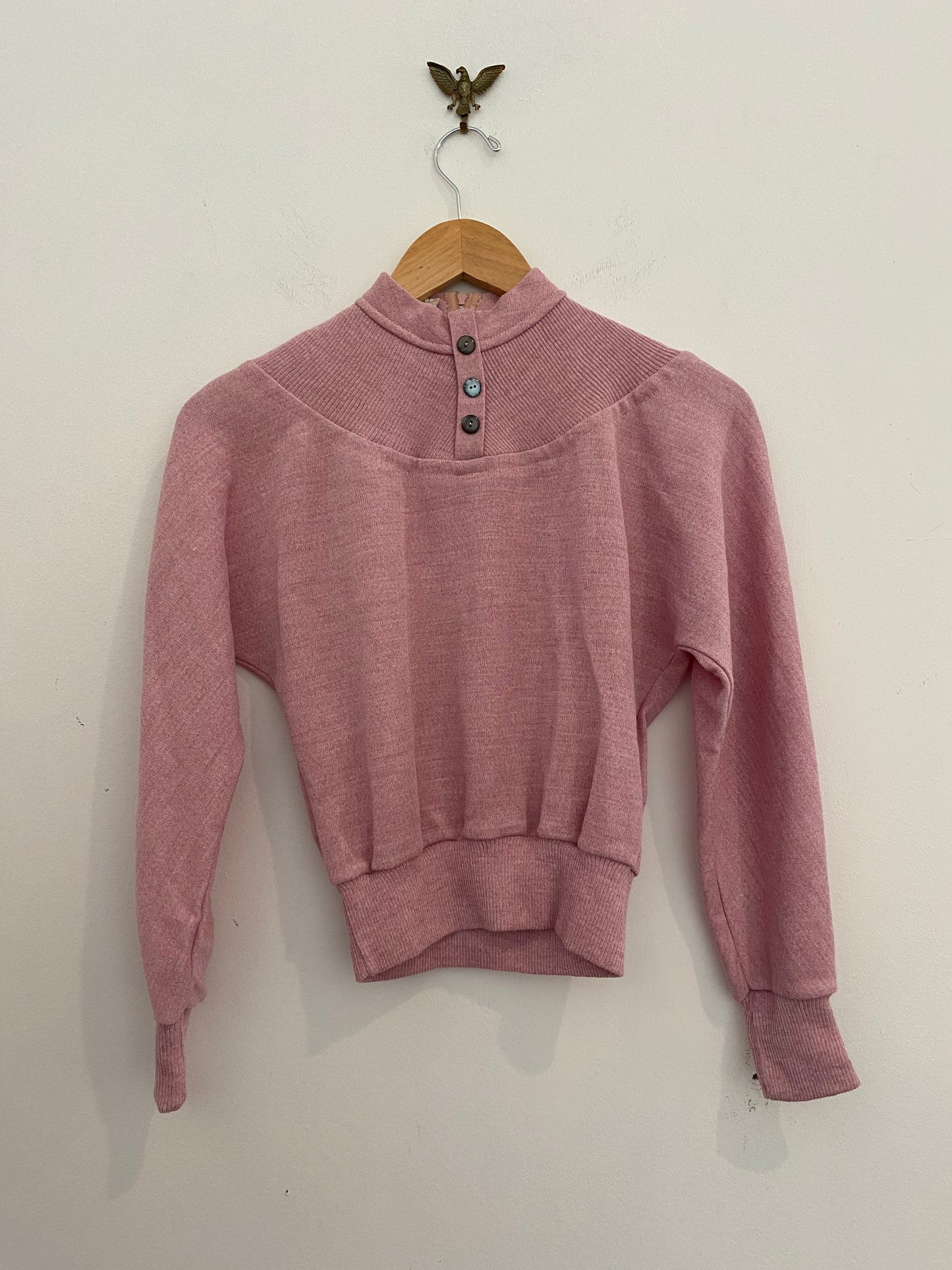 1940s French Pale Lilac Cropped Mock Neck Sweater- M