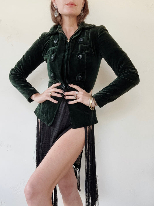 1940s Unique Emerald Green Velvet Jacket- S