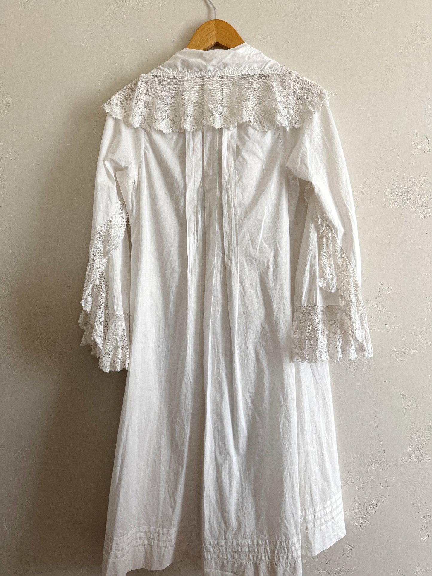 Edwardian White Angel Sleeve Boudoir Robe w/ Handmade Lace- S-S/M
