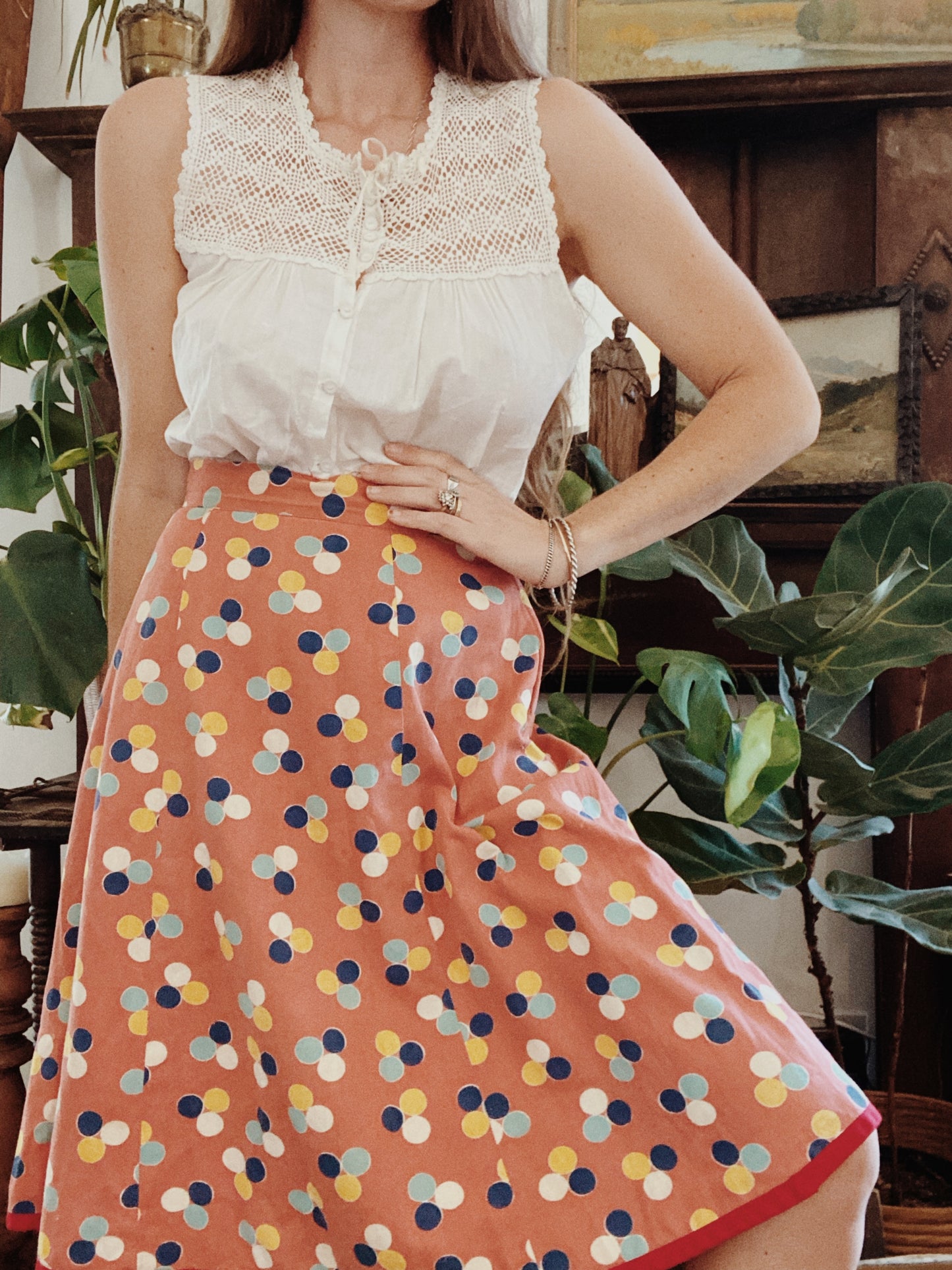 1940s Clay Pink Cotton Dot Skirt- 27.5 Waist