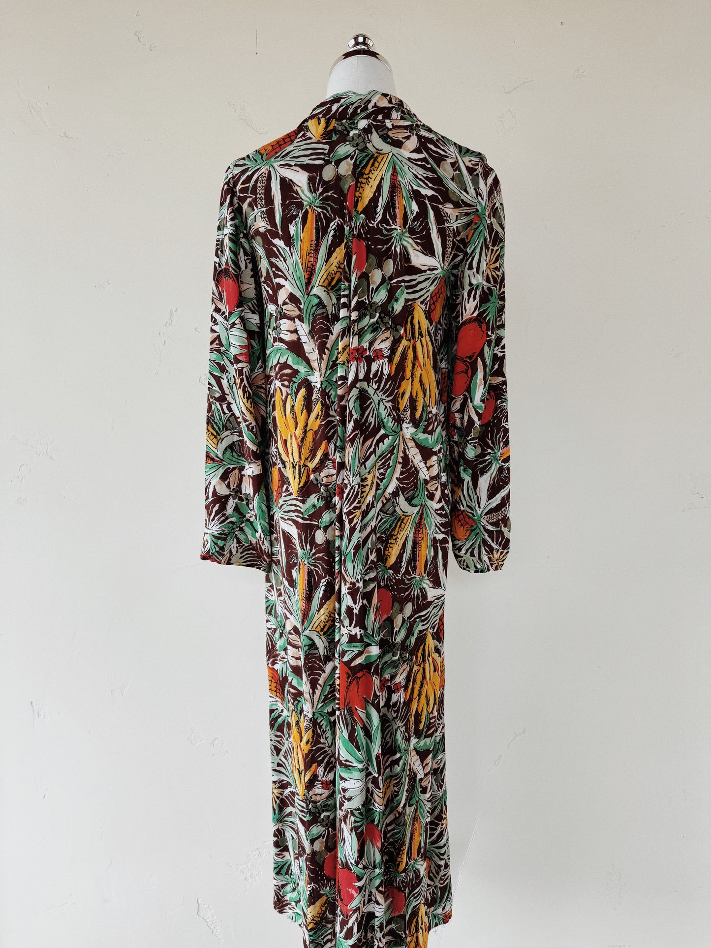 1940s Fruit Print Crepe Kaftan Dress- S/M
