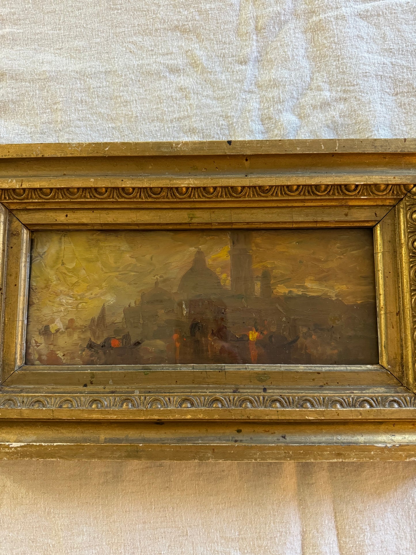 19th Century Antique Scene of Venice, Italy Oil on Wood- 8 x 14”